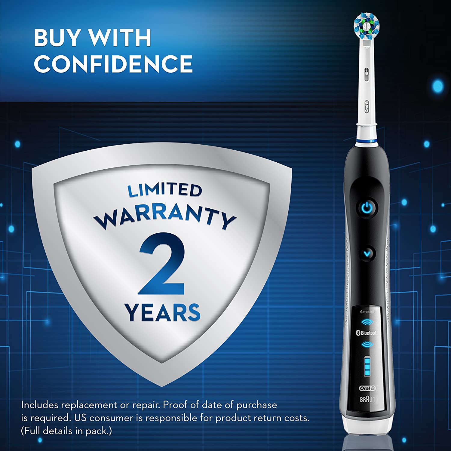 Electric Toothbrush, Oral-B Pro 7000 SmartSeries Black Electronic Power Rechargeable Toothbrush