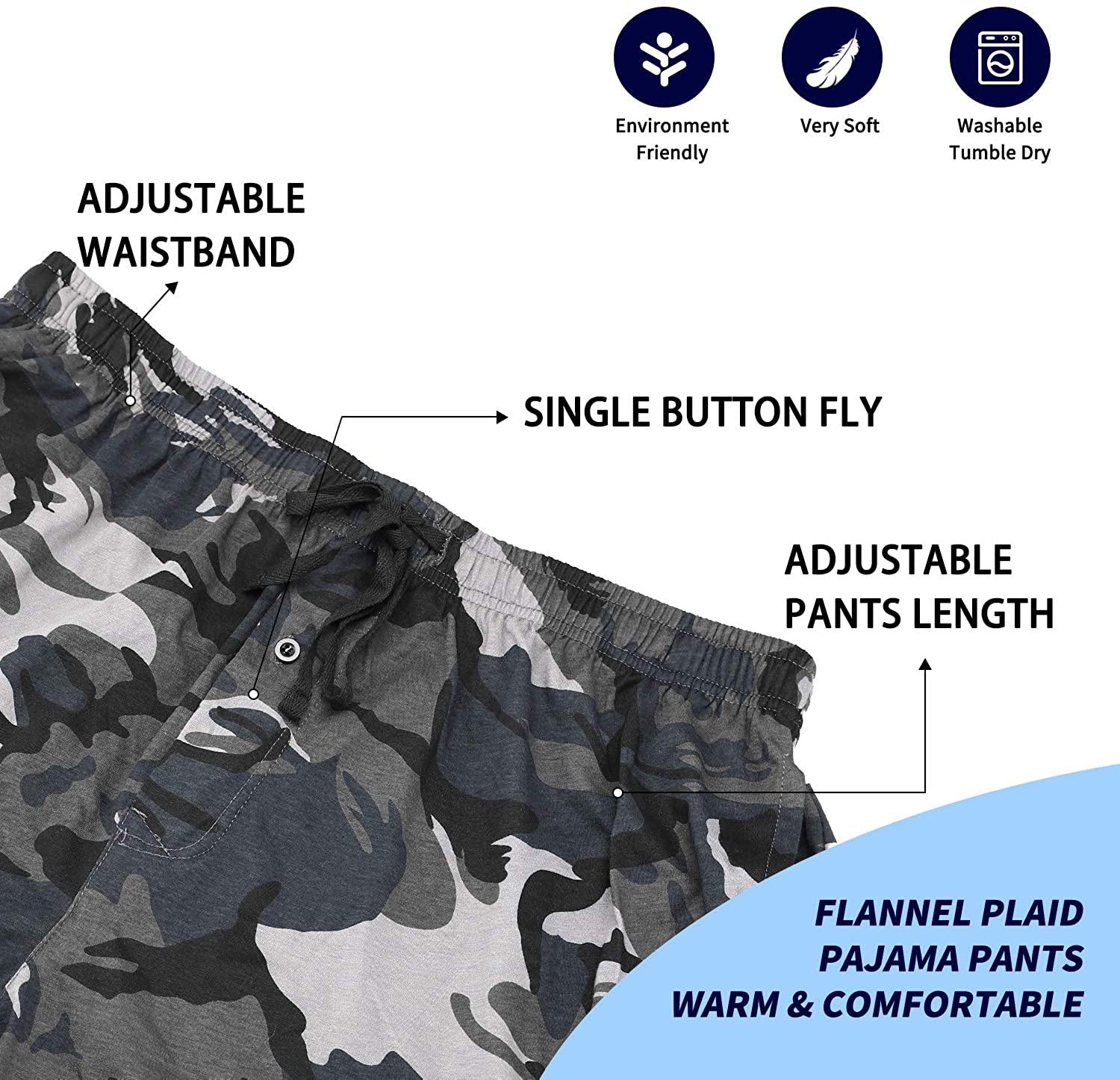Bintangor Men's Sleep Pajama Pants 100% Cotton Knit Elastic Waistband Lounge Wear Long