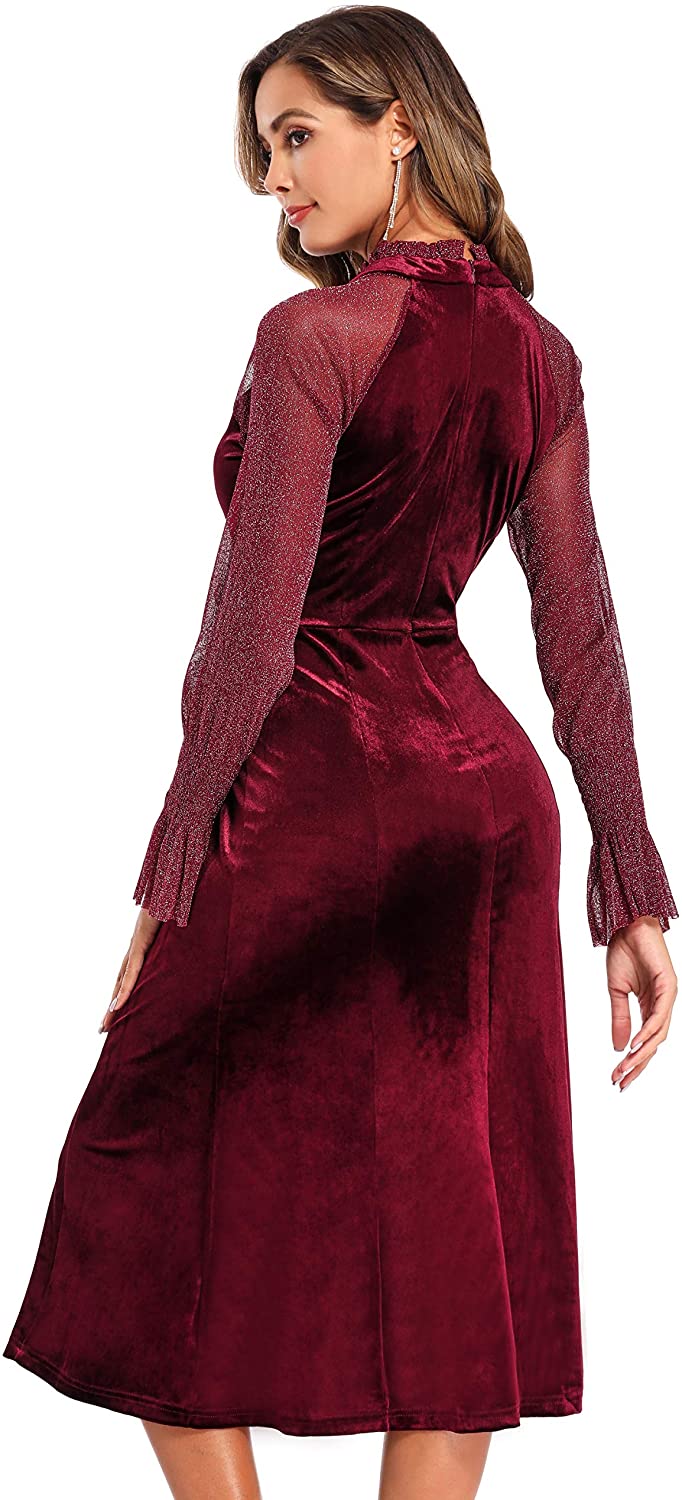 Velvet Formal Dress Lace Splicing Glitter Gowns