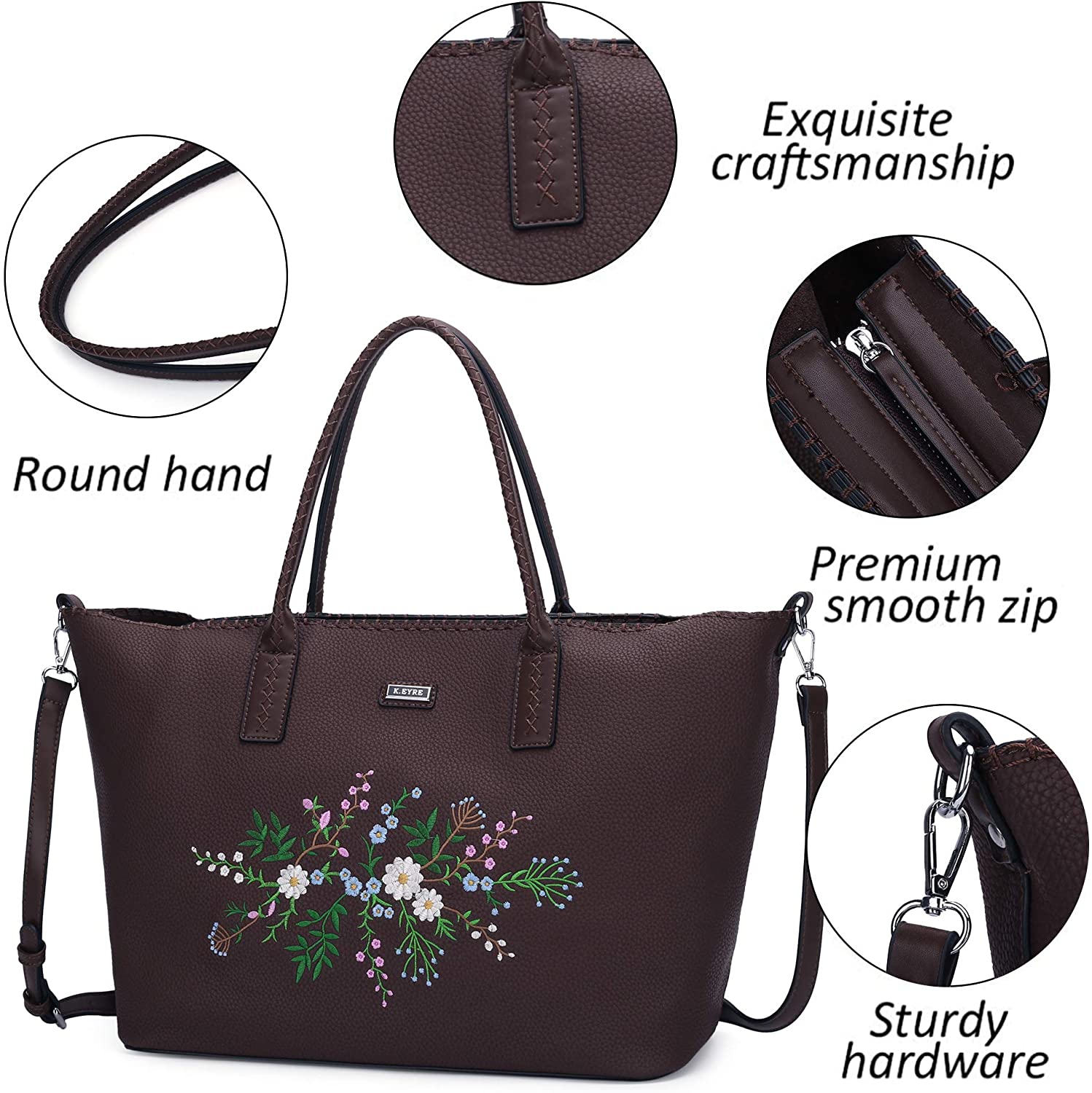 K.EYRE Women's Soft Faux Leather Tote Bag Purse Handbags Wallet Tote Shoulder Bag Purse Large Capacity