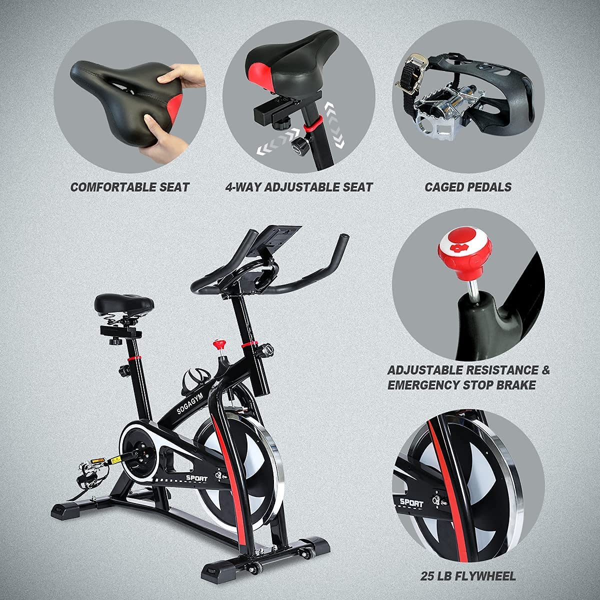 Indoor Cycling Bike Exercise Bike Stationary Bikes with Comfortable Seat Cushion & LCD Monitor for Home Office Fitness Cardio Workout - JOY2ESpree