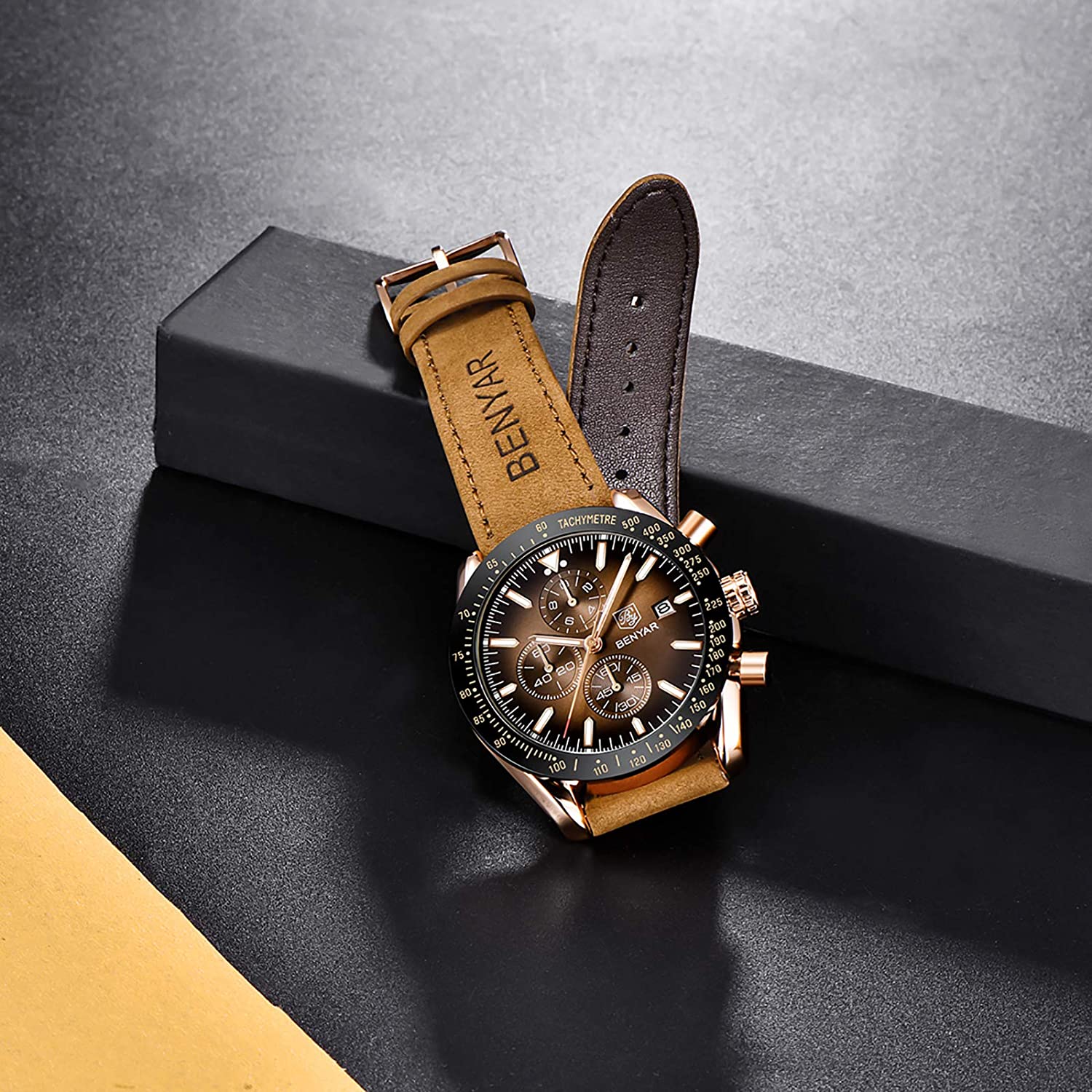 BENYAR Chronograph Mens Watch Quartz Movement 30M Waterproof | Leather Watch Strap