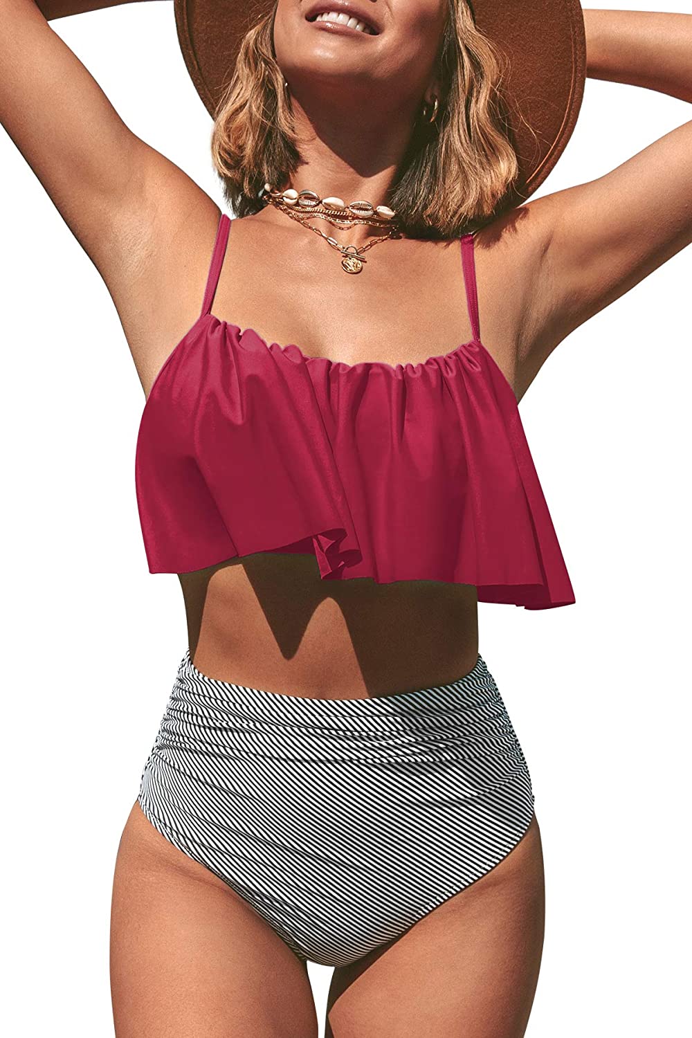 CUPSHE Women's High Waisted Falbala Bikini Set