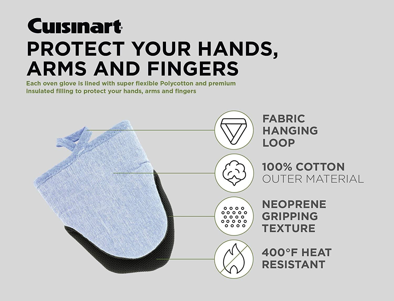Cuisinart Chambray Neoprene Mini Oven Mitts, 2 Pack – Heat Resistant to 400 F . - JOY2ESpree