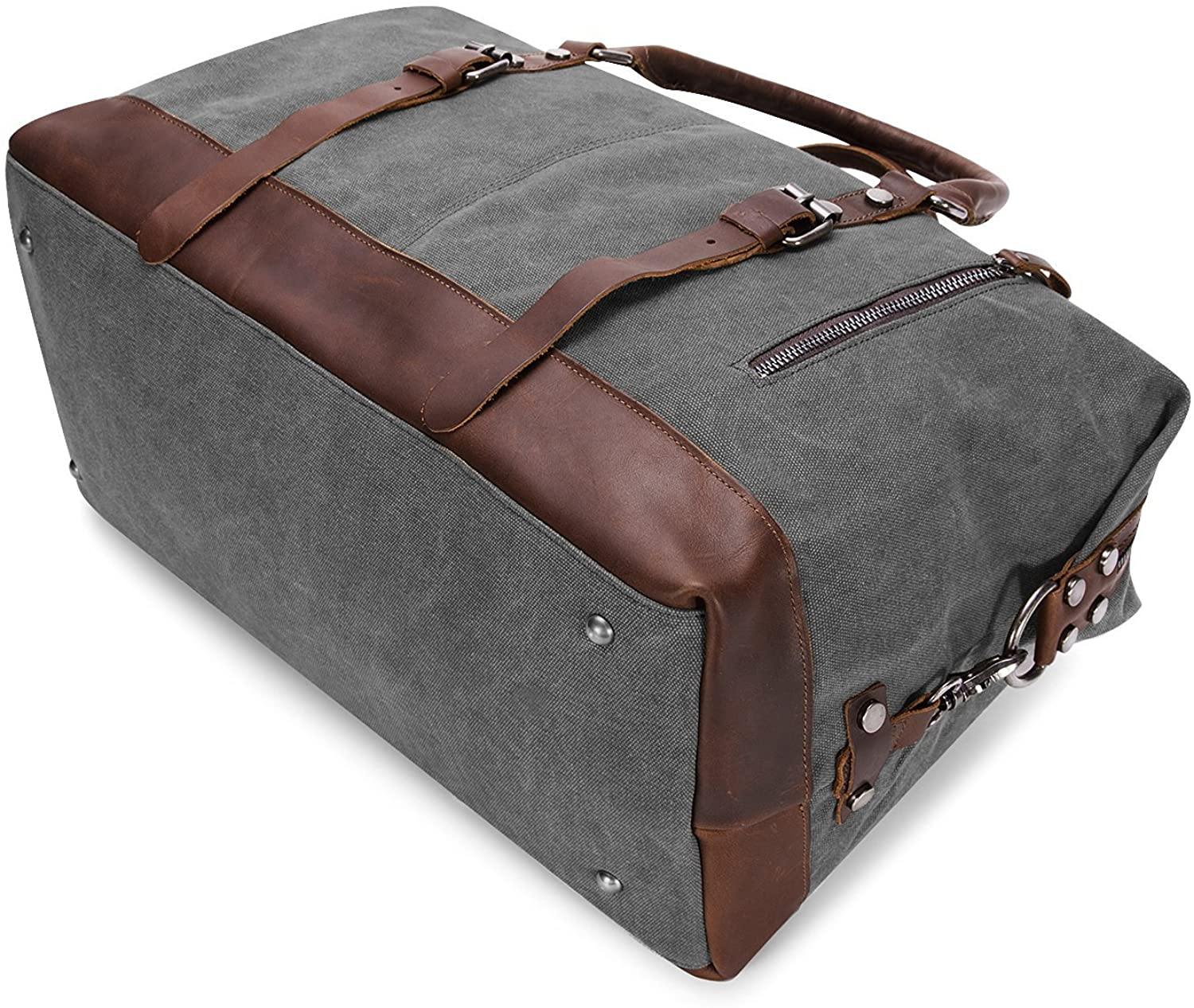 BAOSHA Canvas PU Leather Travel Tote Duffel Bag Carry on Bag Weekender Overnight Bag - JOY2ESpree
