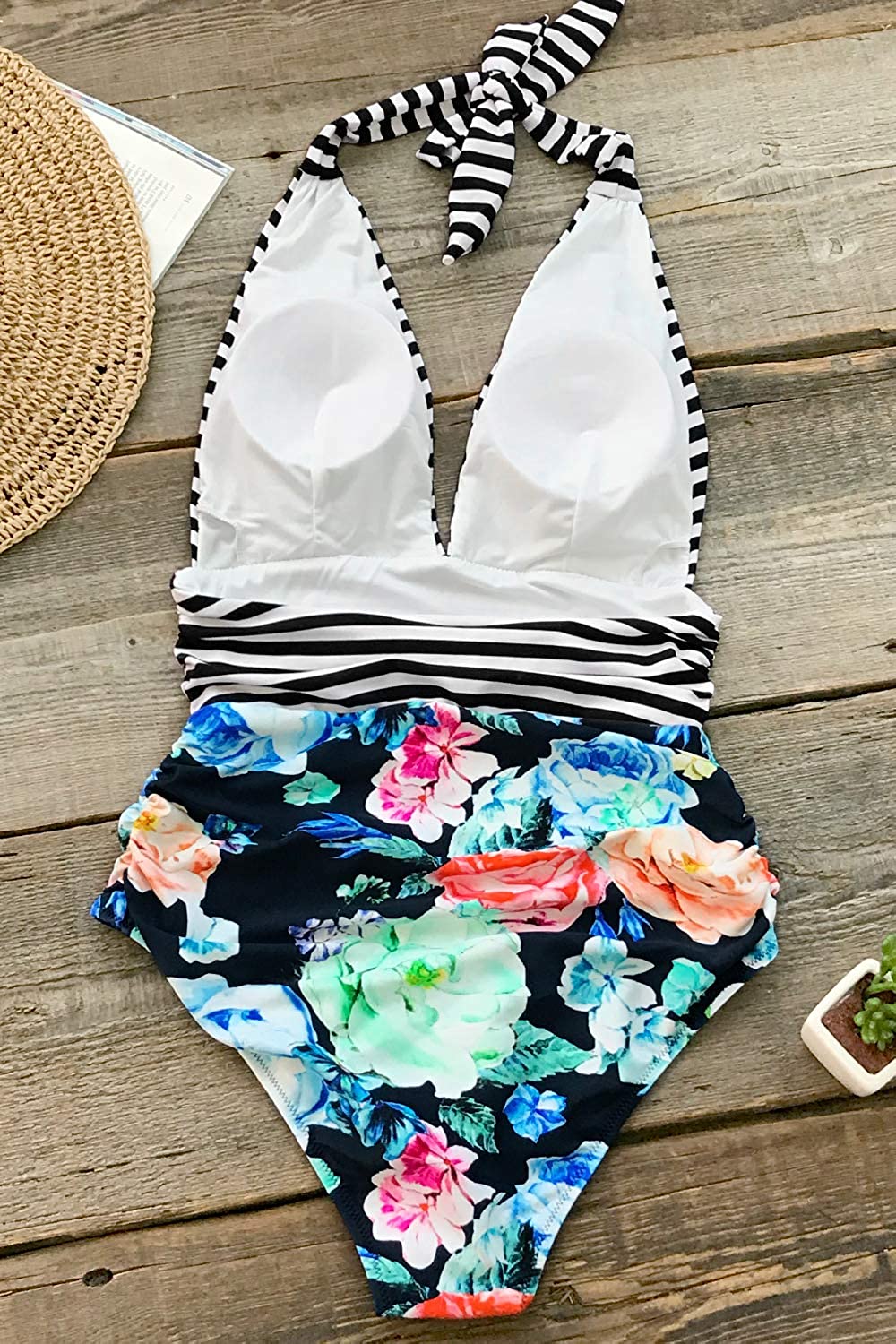 CUPSHE Women's Halter One Piece Swimsuit Keeping You Accompained Swimwear