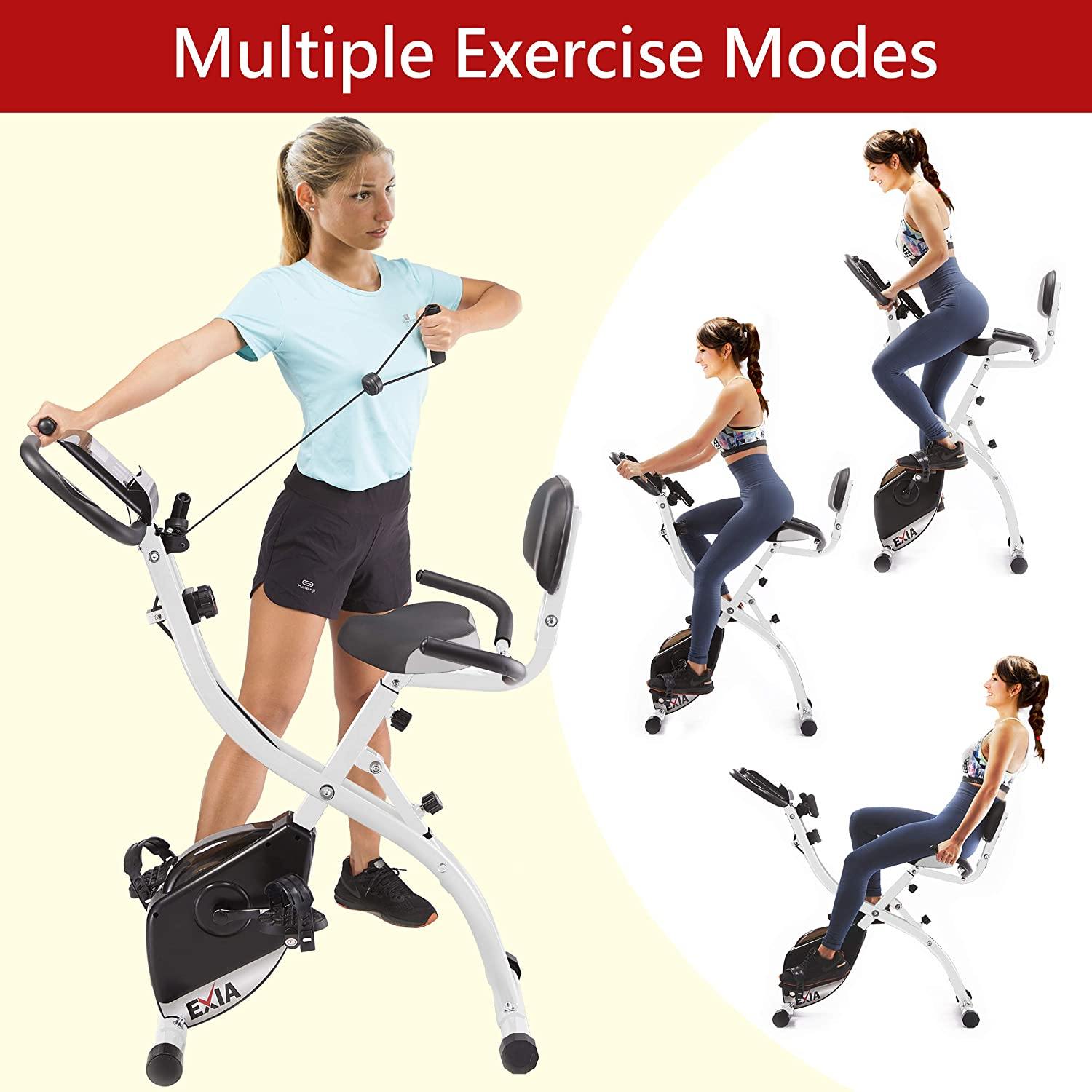 EXIA Folding Magnetic Exercise Bike with Pulse Sensor, Upright and Recumbent Stationary Bike - JOY2ESpree
