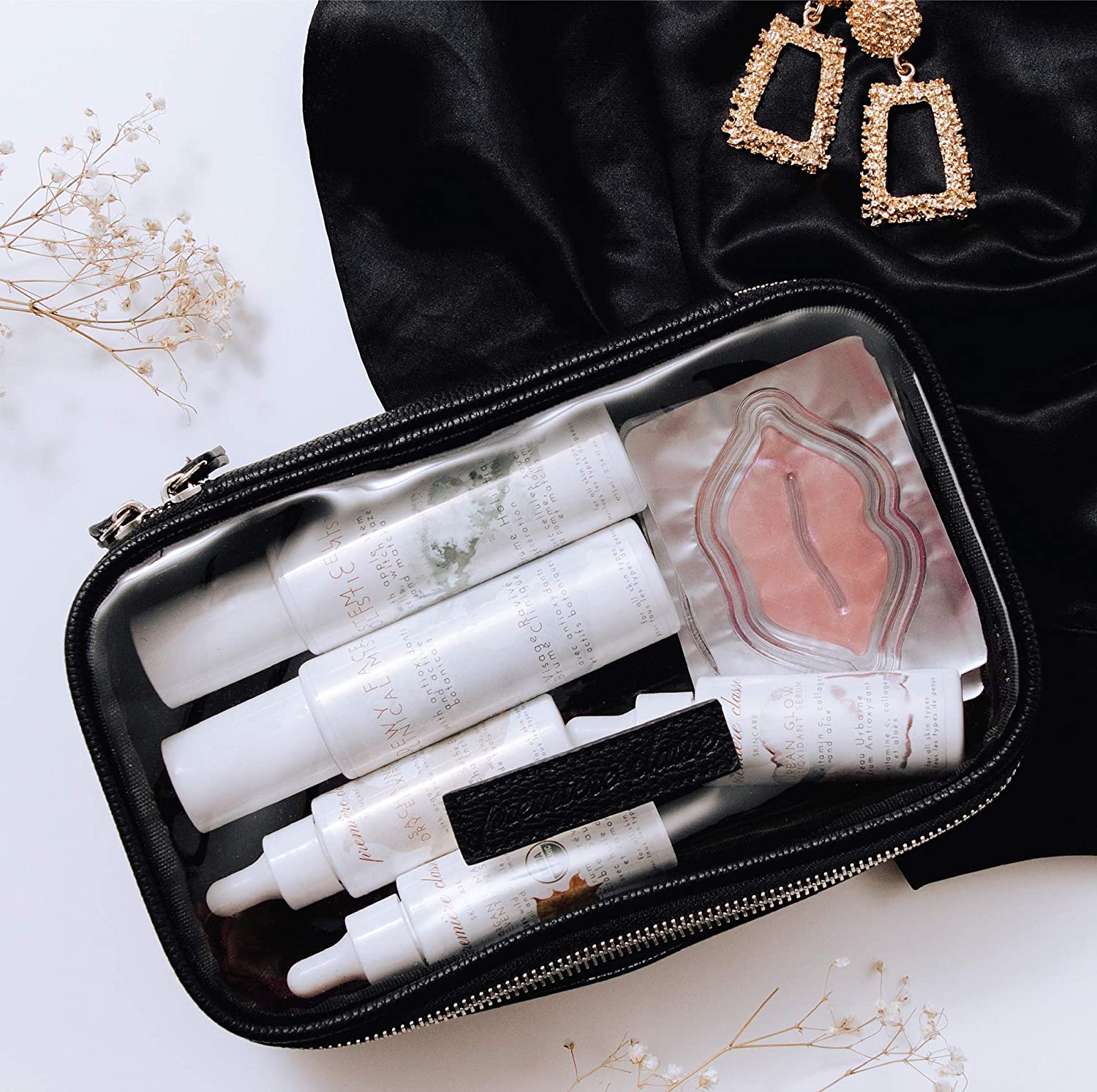 Vegan Leather Clear Makeup Bag - Toiletry Bags for Traveling - Cosmetic Bag