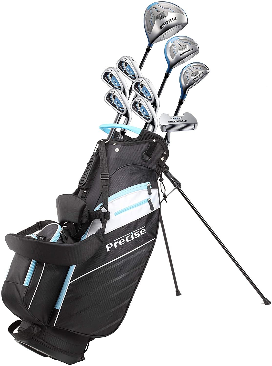 Precise AMG Ladies Womens Complete Golf Clubs Set Includes Driver, Fairway, Hybrid, 6-PW Irons, Putter, Stand Bag, 3 H/C's - Choose Color and Size! - JOY2ESpree