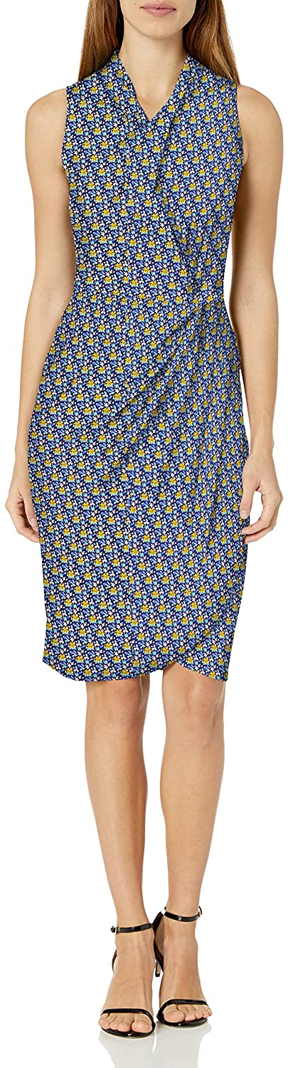 Amazon Brand - Lark & Ro Women's Sleeveless Crossover Twist Neck Faux Wrap Dress