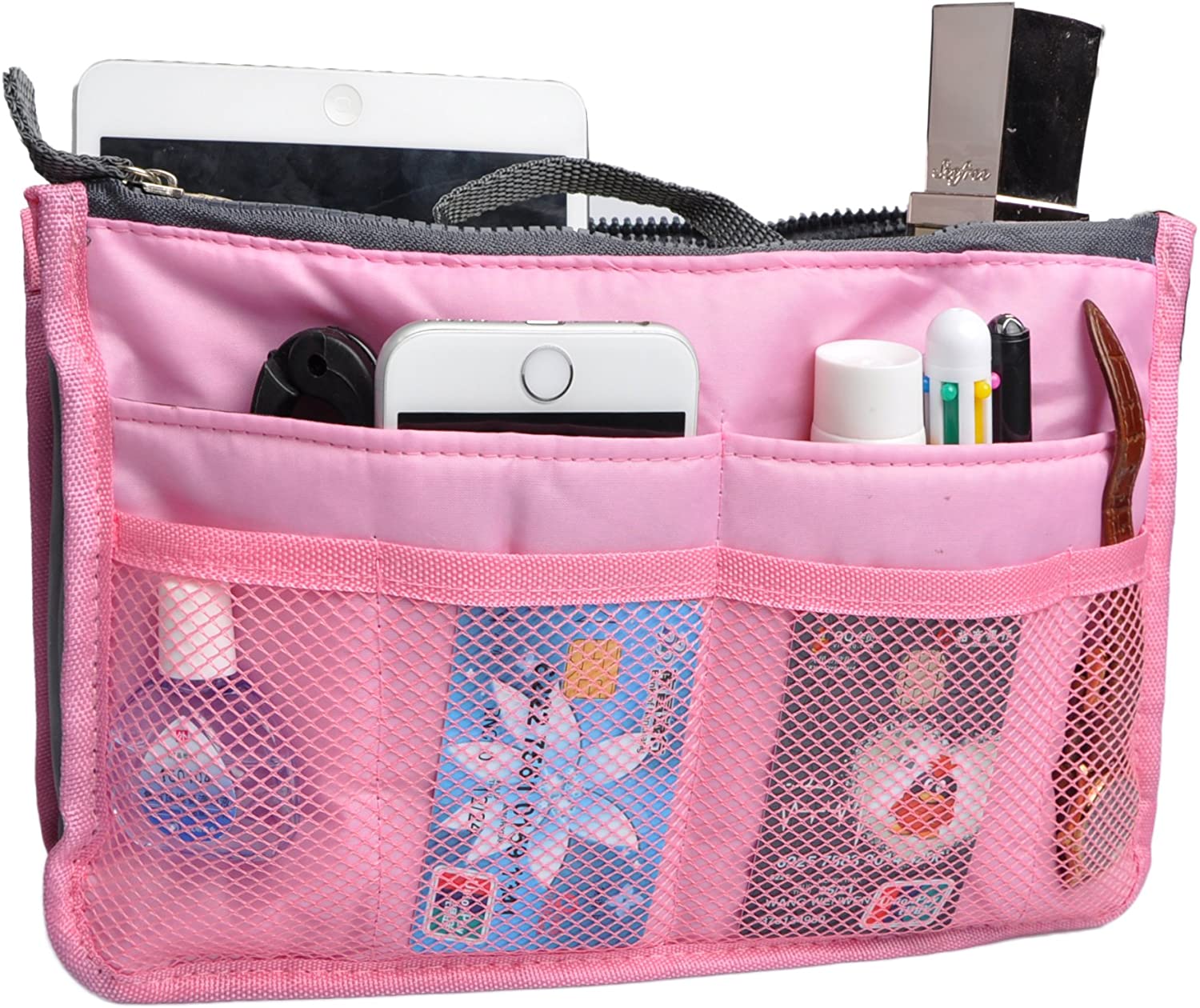 Vercord Purse Organizer Insert for Handbags Bag Organizers Inside Tote Pocketbook Women Nurse Nylon 13 Pockets Black Medium