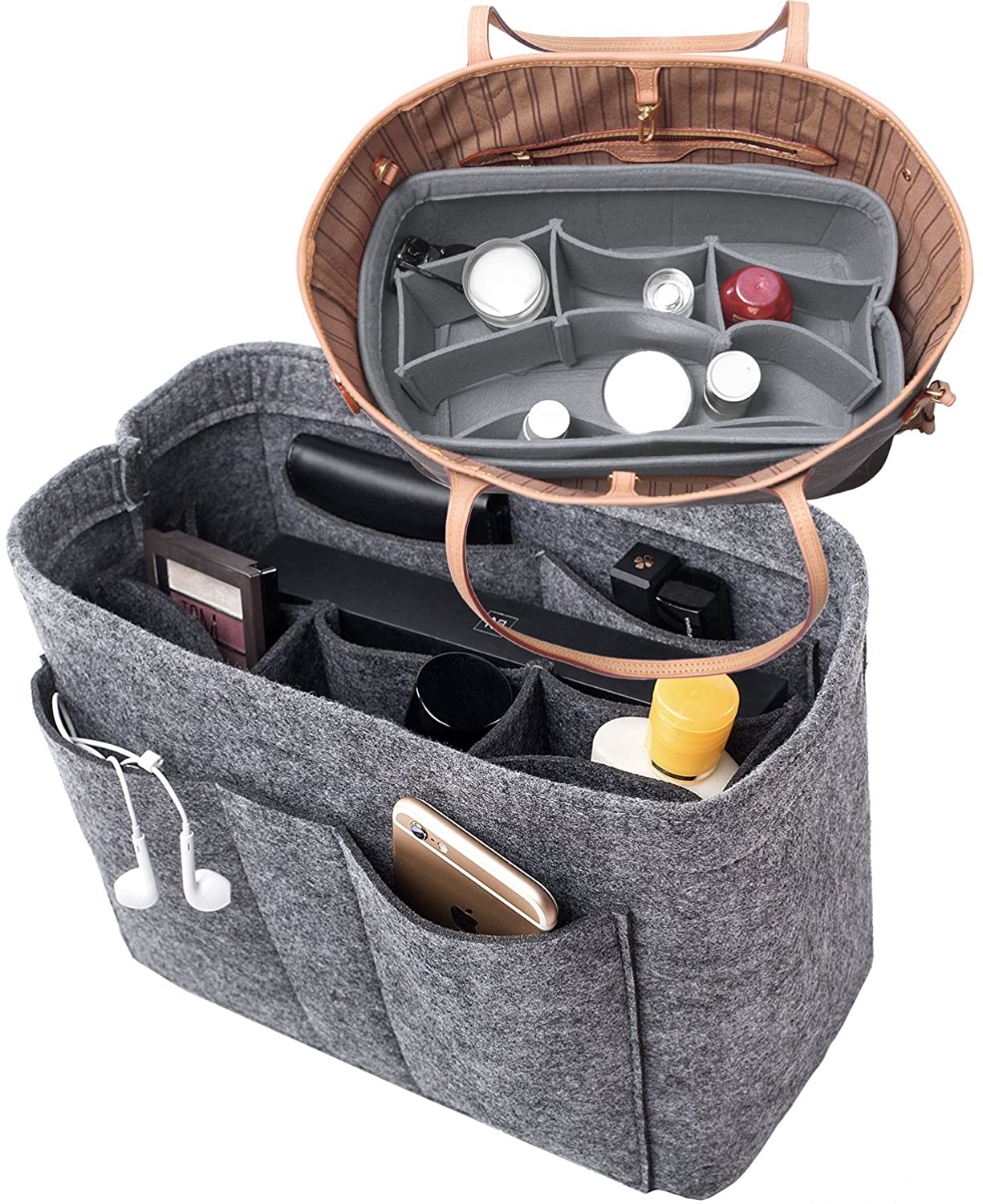 Purse Bag Organizer Insert with Lots of Different Size Spaces Divider Shaper for Speedy Shoulder Hobo Bag Keep Stuff Organized