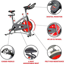 
                        
                          Cargar imagen en el visor de la galería, Sunny Health &amp; Fitness Indoor Cycling Exercise Bike with LCD Monitor, 40 lb chrome Flywheel, 265 lb Max Weight - SF-B1423/C - JOY2ESpree
                        
                      