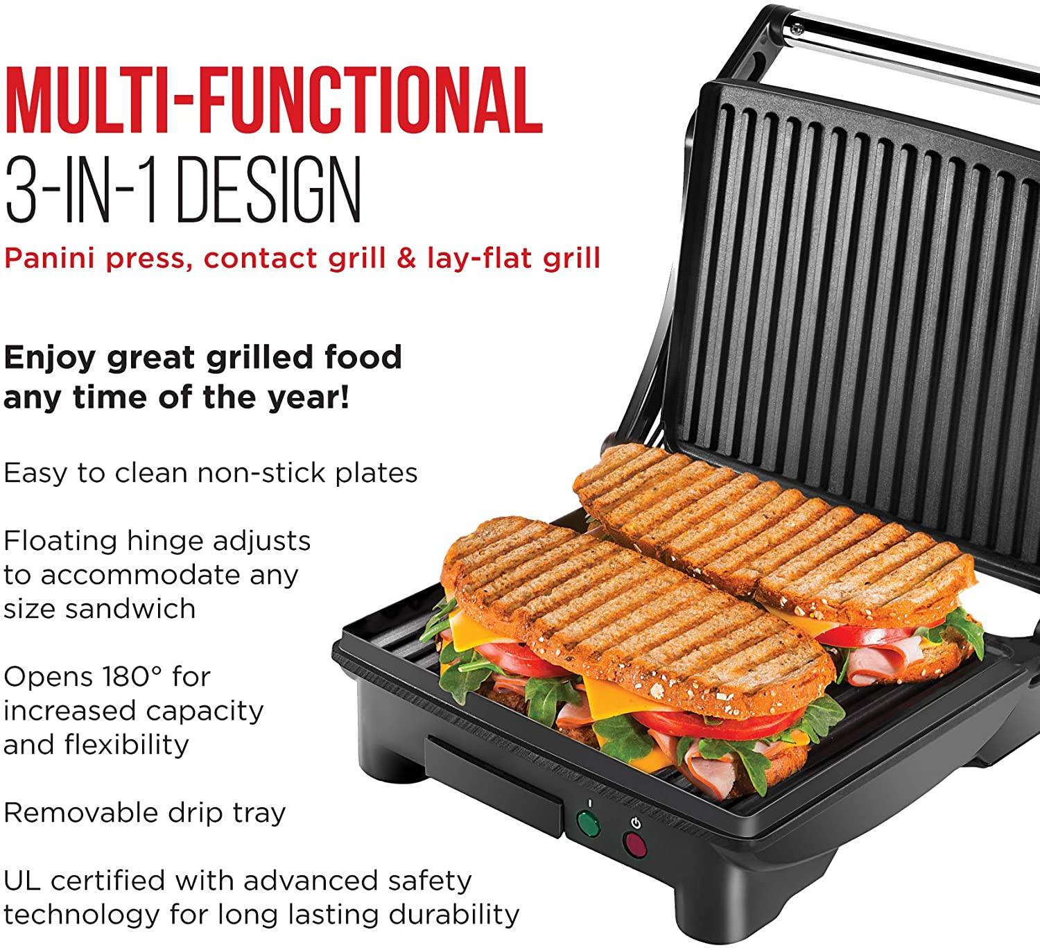 Chefman Panini Press Grill and Gourmet Sandwich Maker Non-Stick Coated Plates - JOY2ESpree