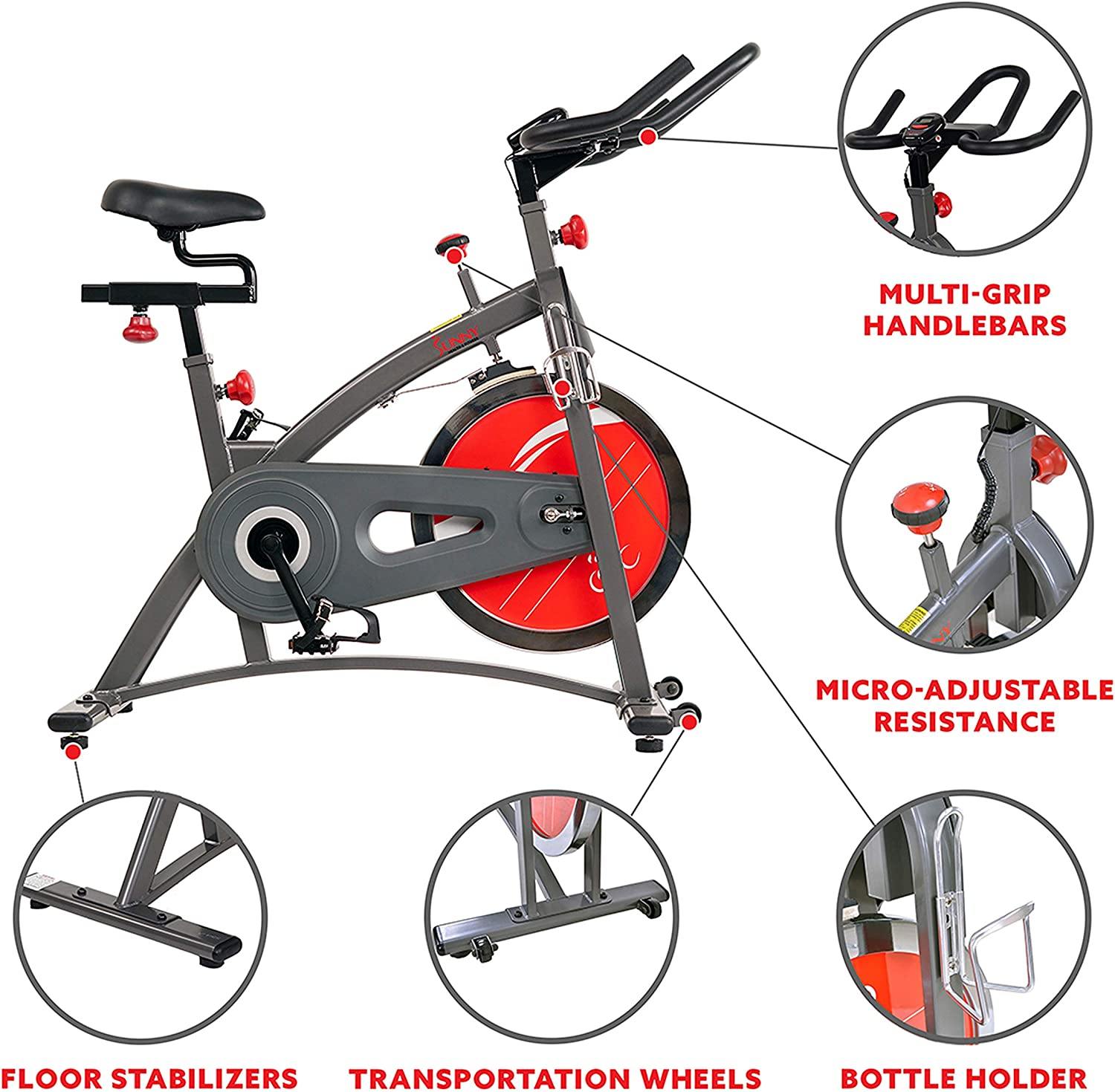 Sunny Health & Fitness Indoor Cycling Exercise Bike with LCD Monitor, 40 lb chrome Flywheel, 265 lb Max Weight - SF-B1423/C - JOY2ESpree