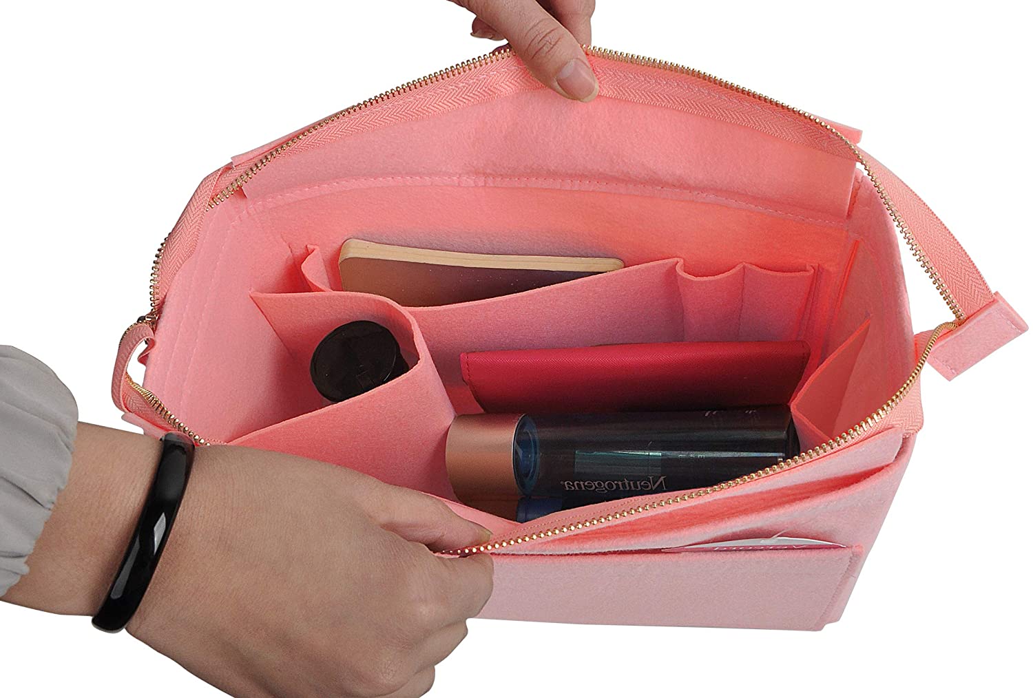 Vercord Felt Zipper Handbag Tote Purse Duffel Backpack Organizer Insert Beige Medium