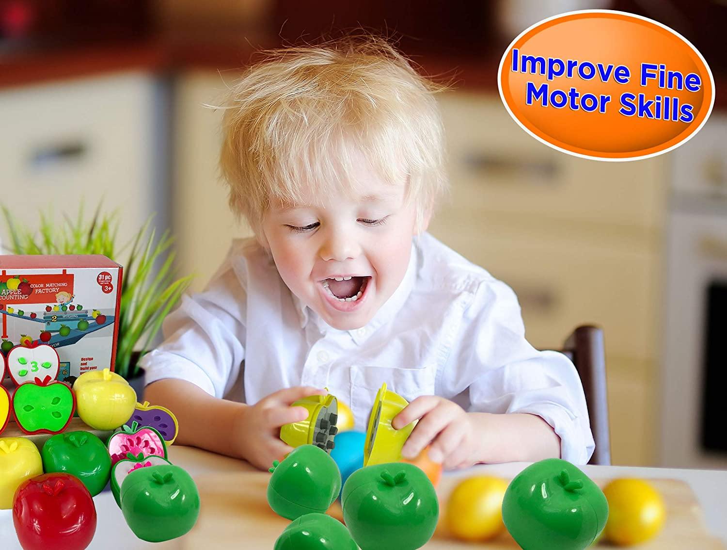 Skoolzy Counting Toddler Games - STEM Apple Factory Learning Toys for 3 Year olds +, Fine Mllotor Skills - JOY2ESpree