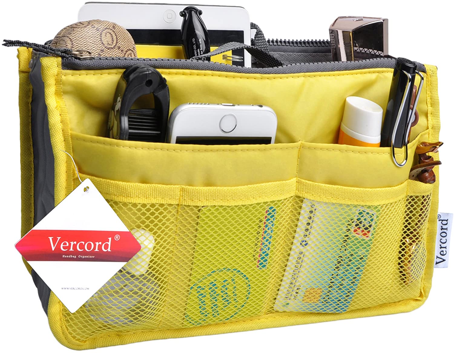 Vercord Purse Organizer Insert for Handbags Bag Organizers Inside Tote Pocketbook Women Nurse Nylon 13 Pockets Black Medium