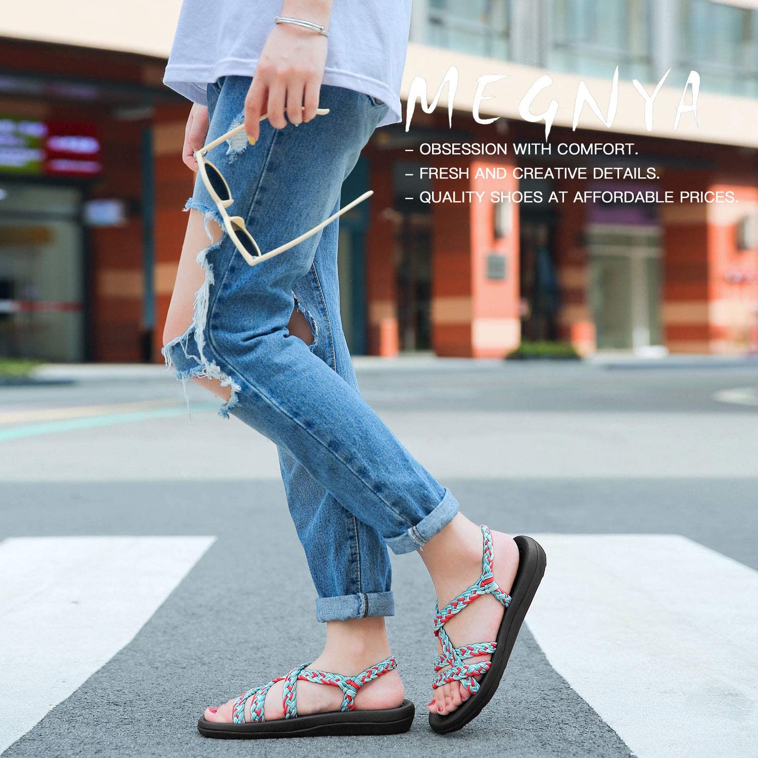 MEGNYA Women's Comfortable Walking Sandals with Arch Support Waterproof for Walking/Hiking/Travel/Wedding/Water Spot/Beach