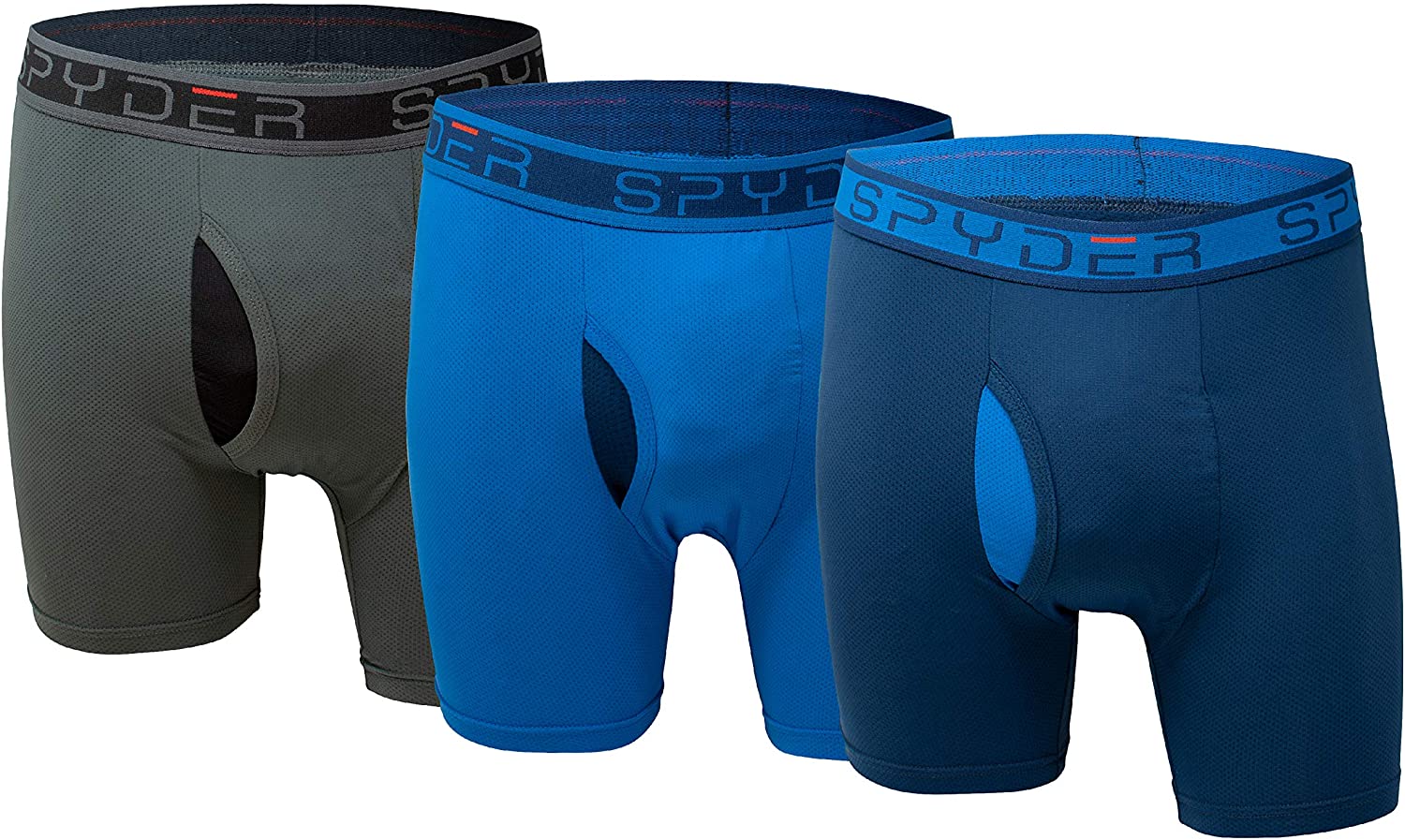 Spyder Performance Mesh Mens Boxer Briefs Sports Underwear 3 Pack W/Fly Front