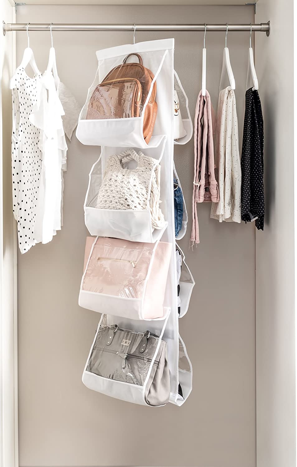 Zober Hanging Purse Organizer For Closet Clear Handbag Organizer