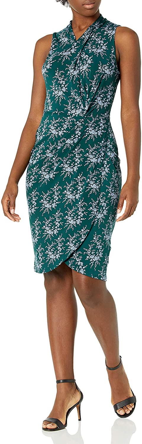 Amazon Brand - Lark & Ro Women's Sleeveless Crossover Twist Neck Faux Wrap Dress