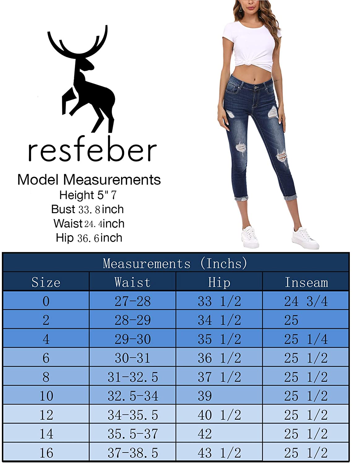Resfeber Women's Ripped Boyfriend Jeans Cute Distressed Jeans Stretch Skinny Jeans with Hole