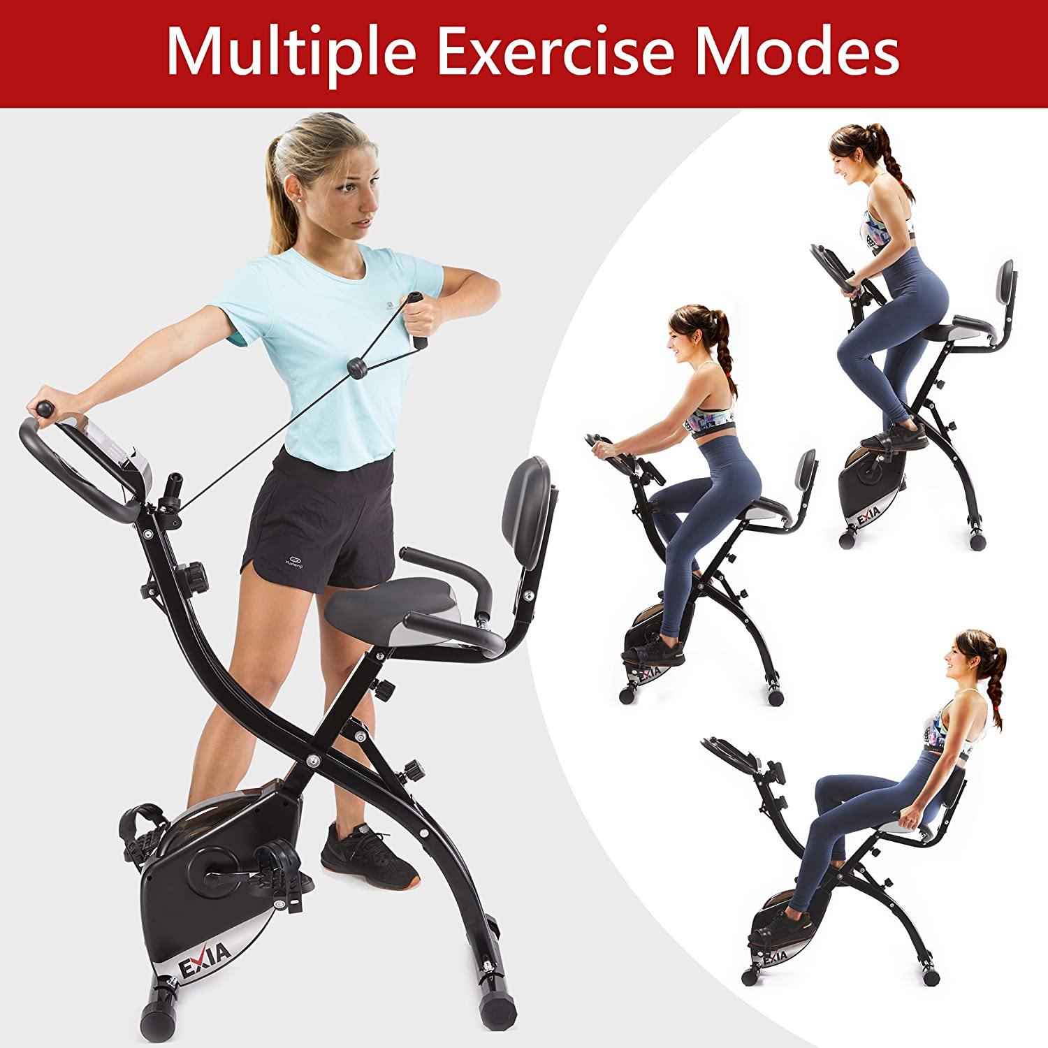 EXIA Folding Magnetic Exercise Bike with Pulse Sensor, Upright and Recumbent Stationary Bike - JOY2ESpree