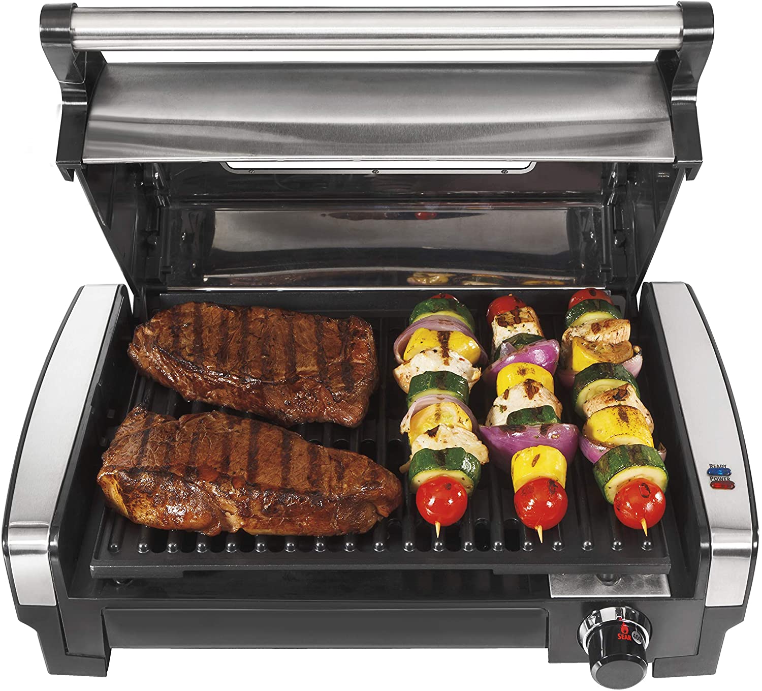 Hamilton Beach Electric Indoor Searing Grill with Viewing Window and Removable Easy-to-Clean Nonstick Plate - JOY2ESpree