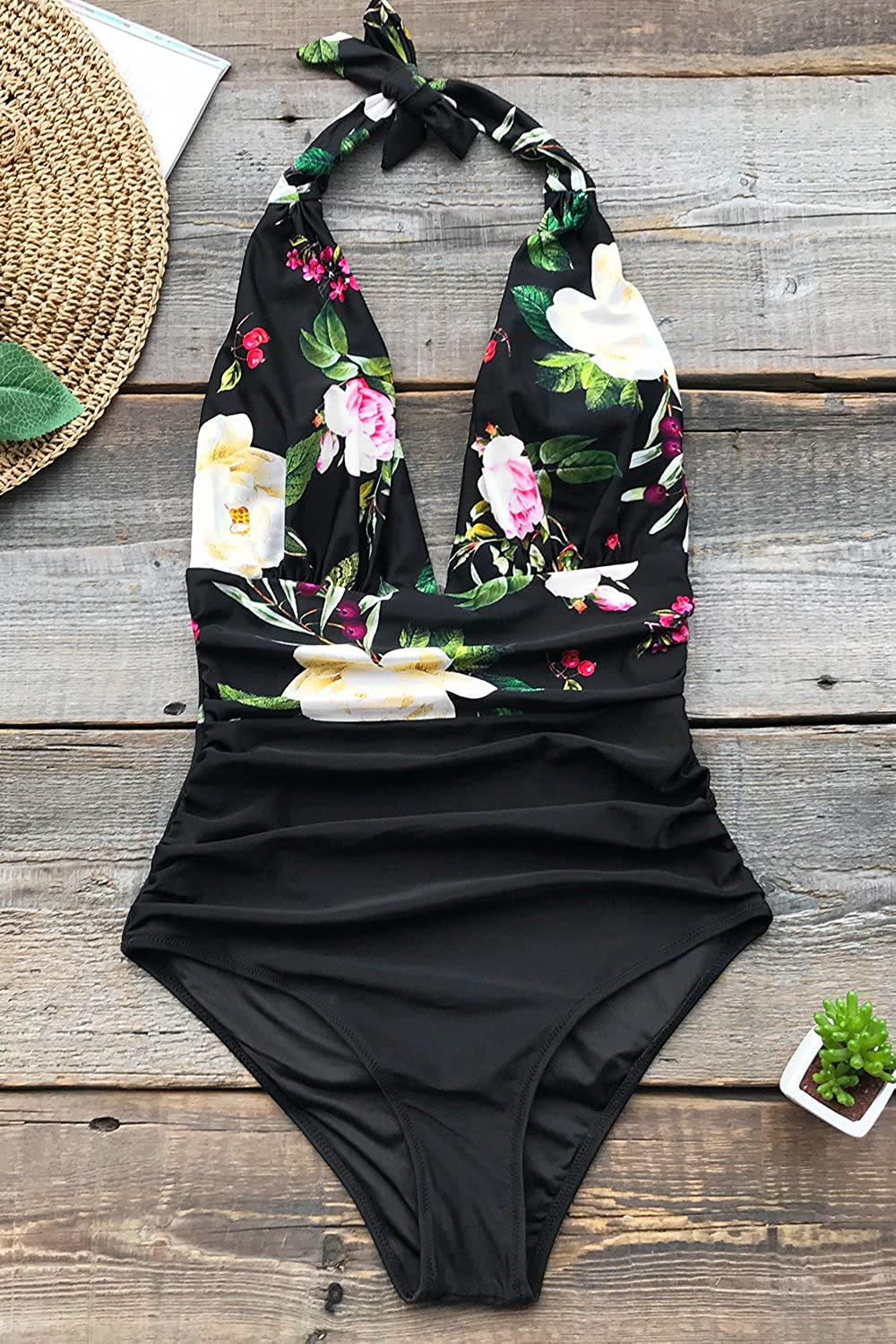 CUPSHE Women's Halter One Piece Swimsuit Keeping You Accompained Swimwear