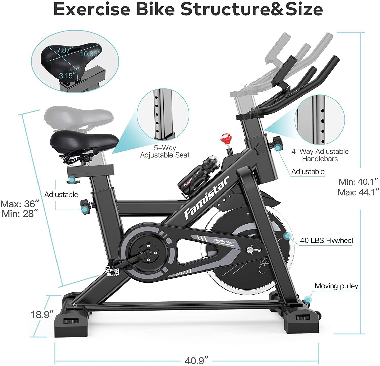 Famistar 40 lbs Quiet Flywheel 300 lbs Capacity Exercise Bike, Indoor Cycling Bike Stationary with LCD Display - JOY2ESpree
