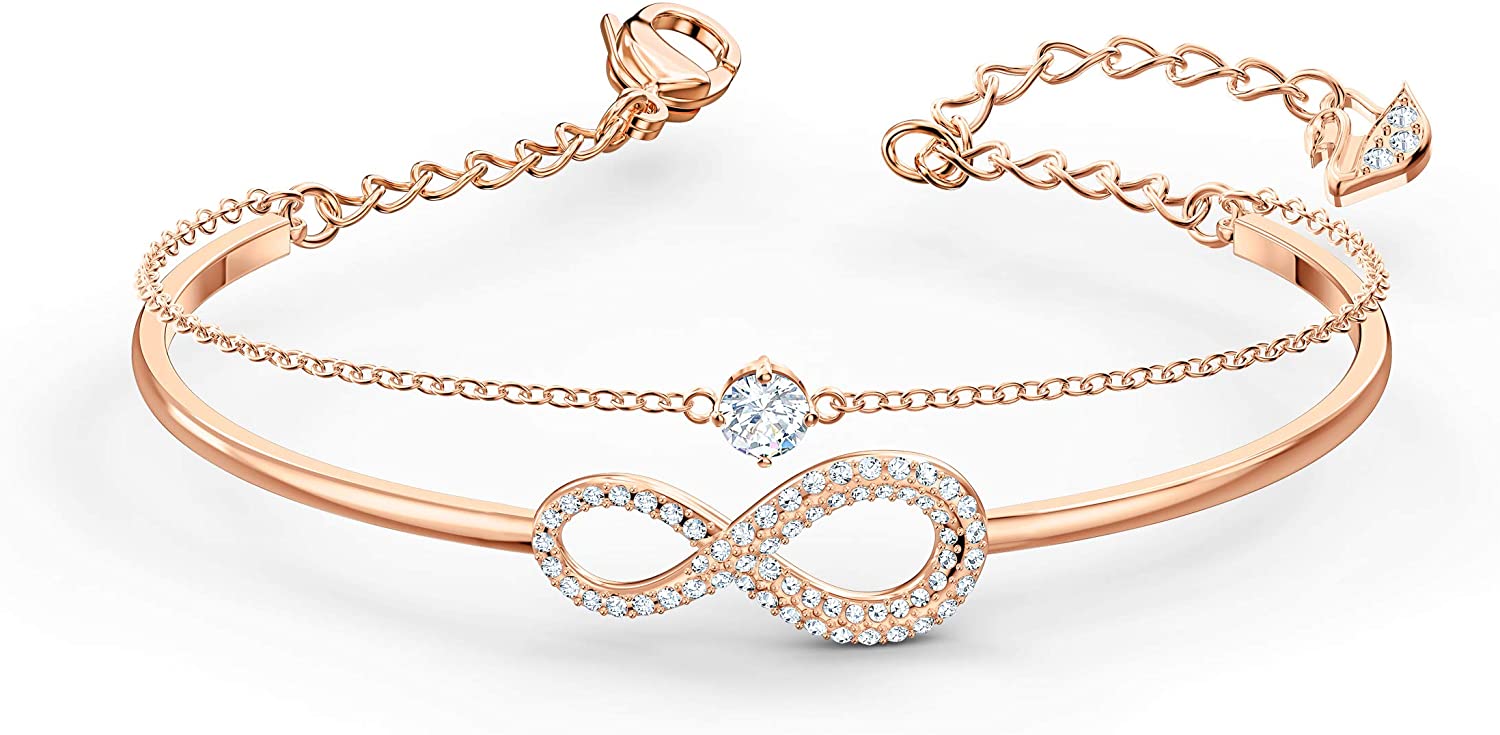 SWAROVSKI Women's Infinity Jewelry Collections, Rhodium Finish, Rose Gold Tone Finish, Clear Crystals - JOY2ESpree