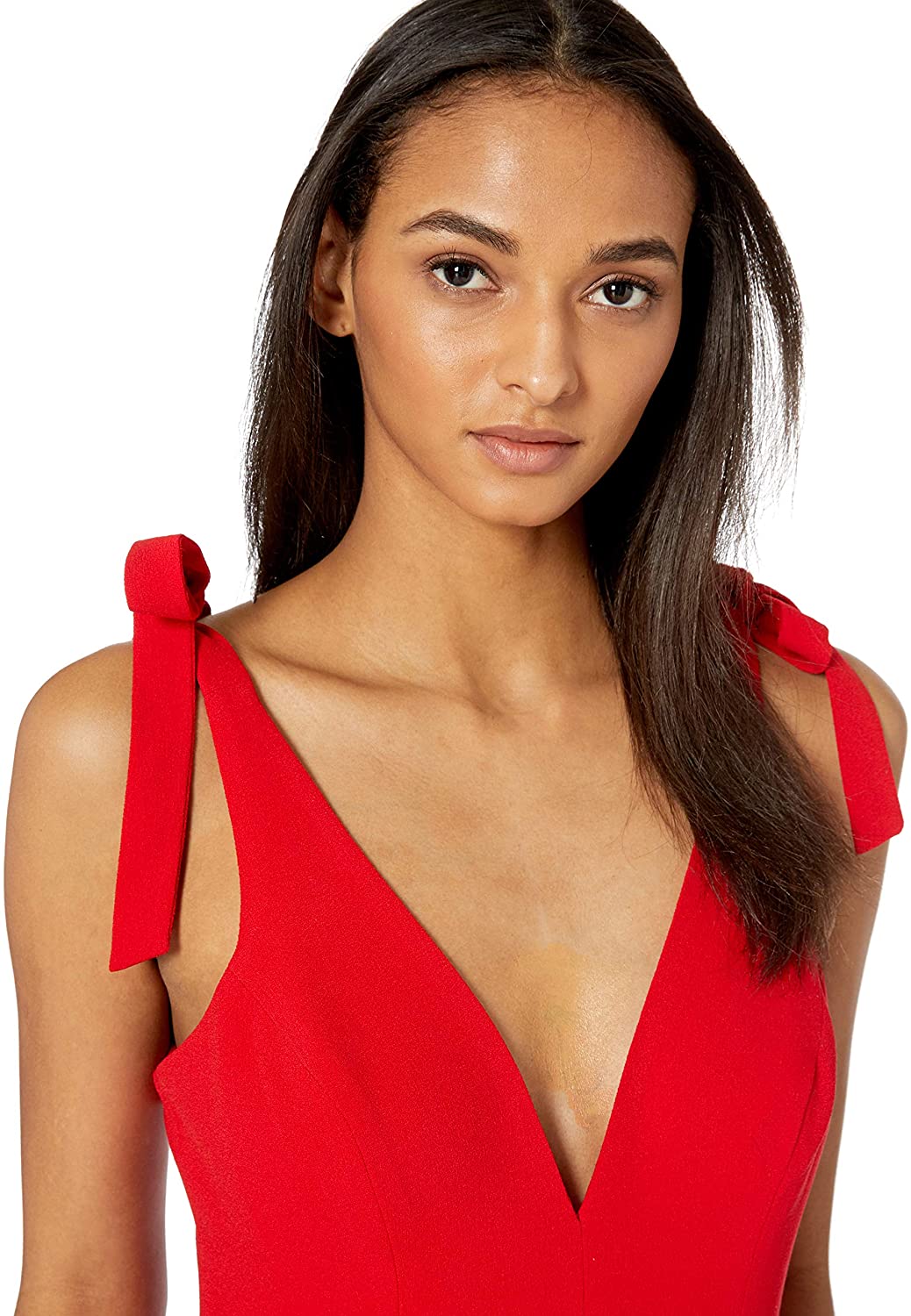 Dress the Population Women's Maira Sleeveless Plunging Dress Jumpsuit W Bows