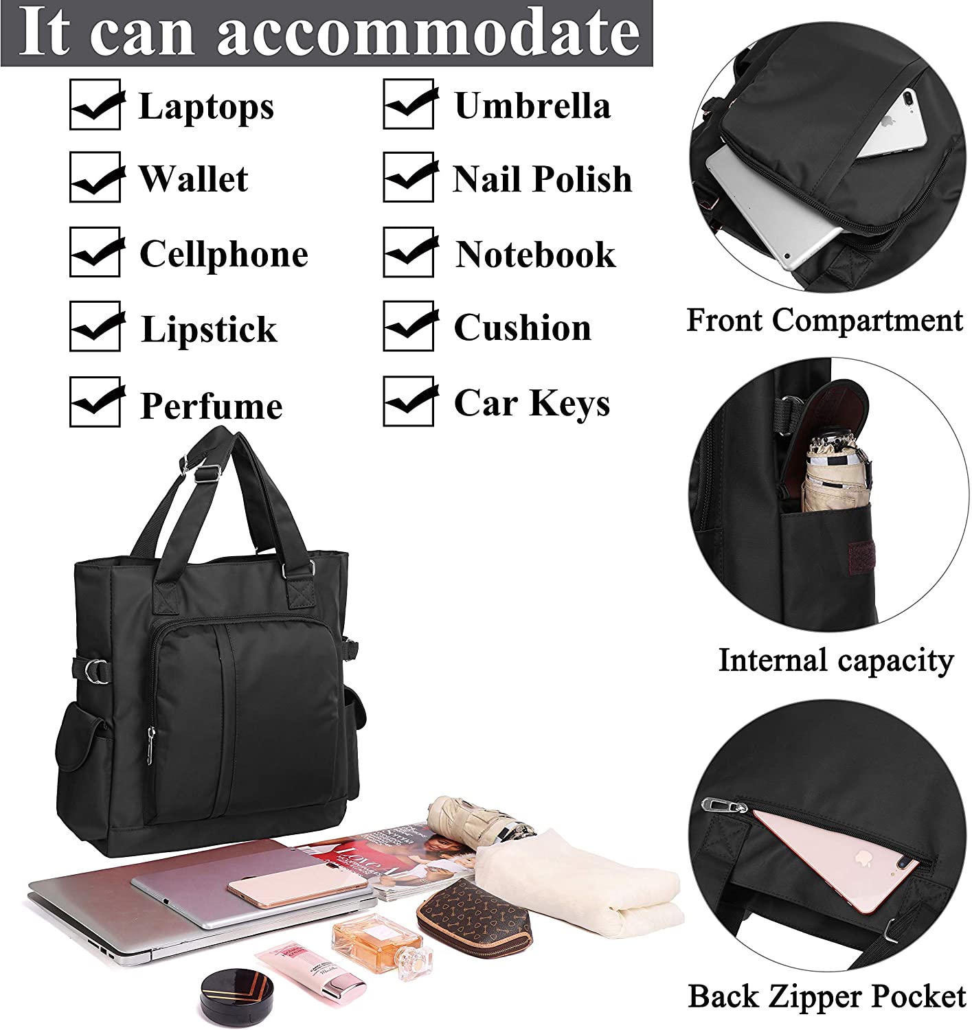 Canvas Tote Bag Waterproof Nylon Multi Pocket Shoulder Bags Laptop Work Bag Teacher Purse and Handbags for Women & Men