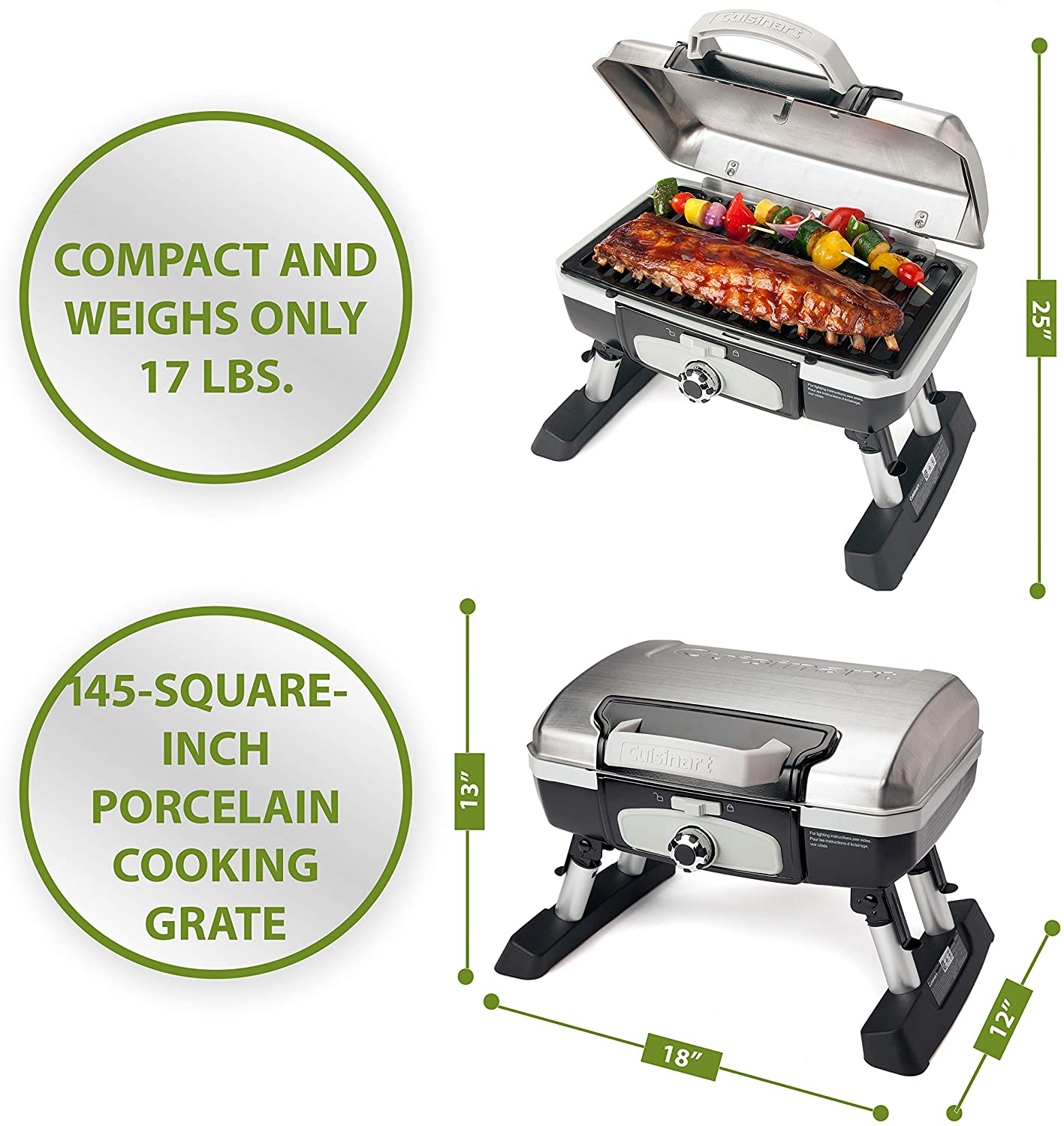 Cuisinart CGG-180T Petit Gourmet Portable Tabletop Propane Gas Grill, Red - JOY2ESpree