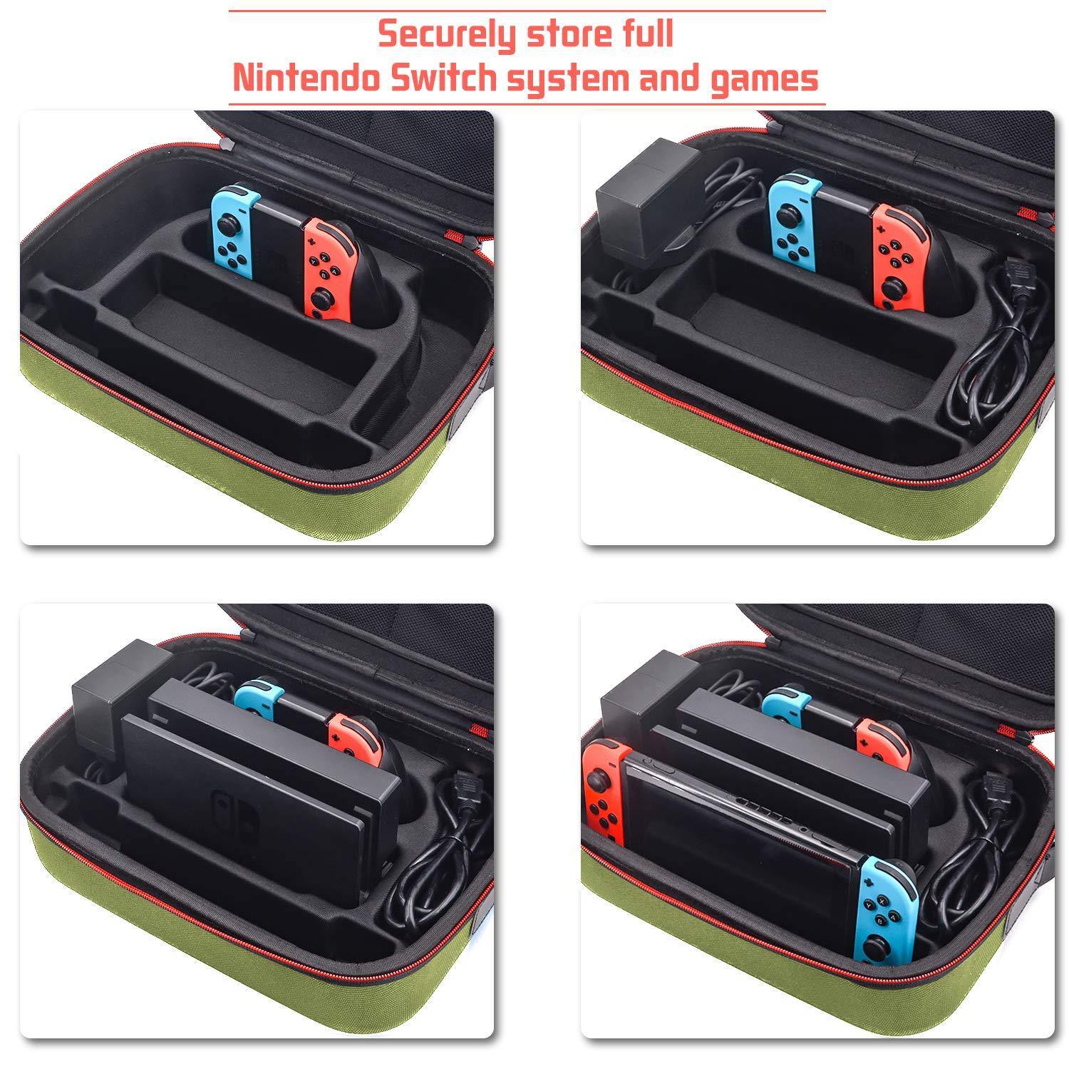 Carrying Case for Nintendo Switch, VORI Travel Games Storage Bag for Nintendo Switch Console & Accessories, Army Green - JOY2ESpree