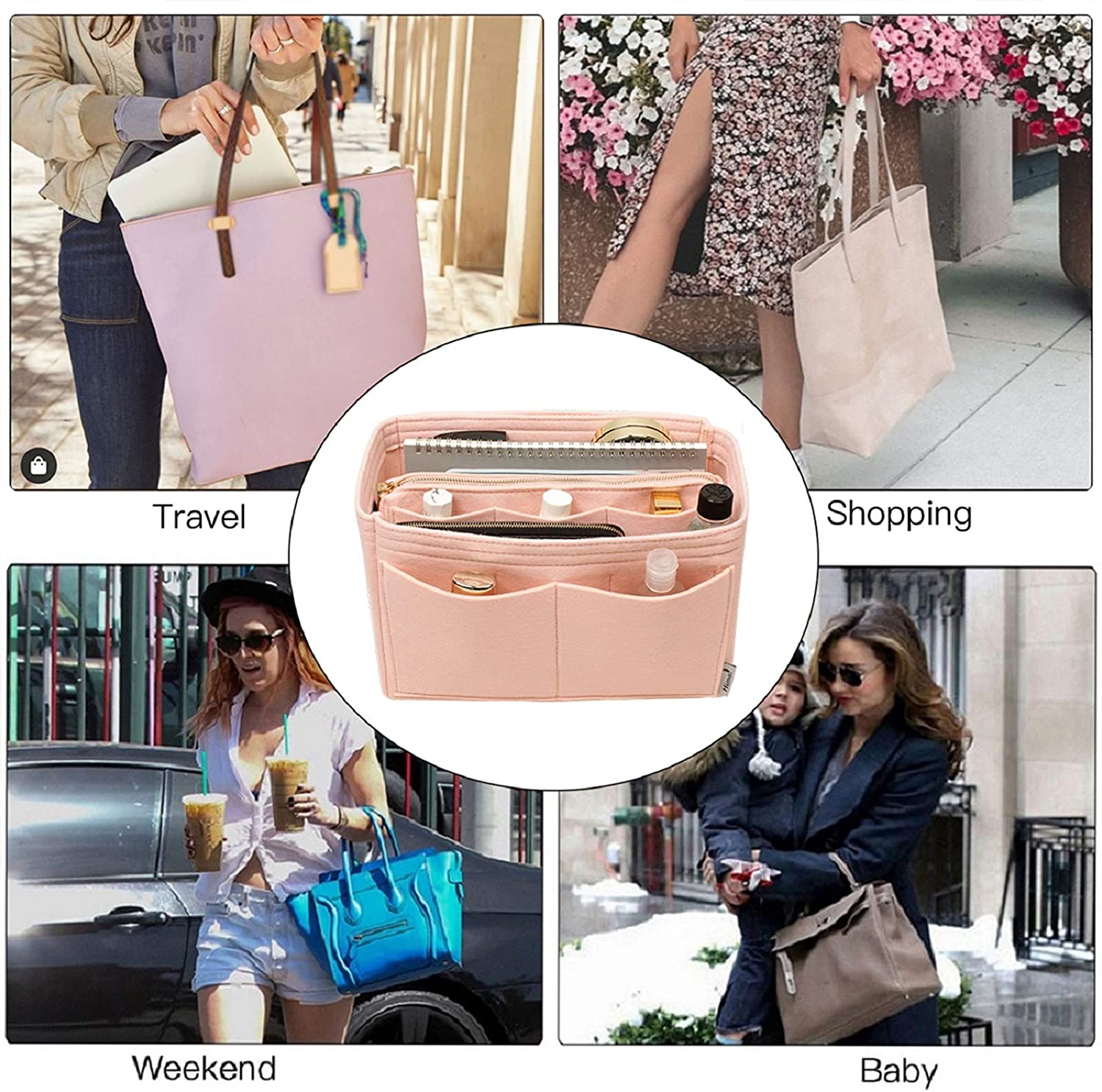 Purse Organizer Insert, Bag Organizer, Bag in Bag, Perfect for Speedy Neverfull and More, 5 Size (X-Large, Black)