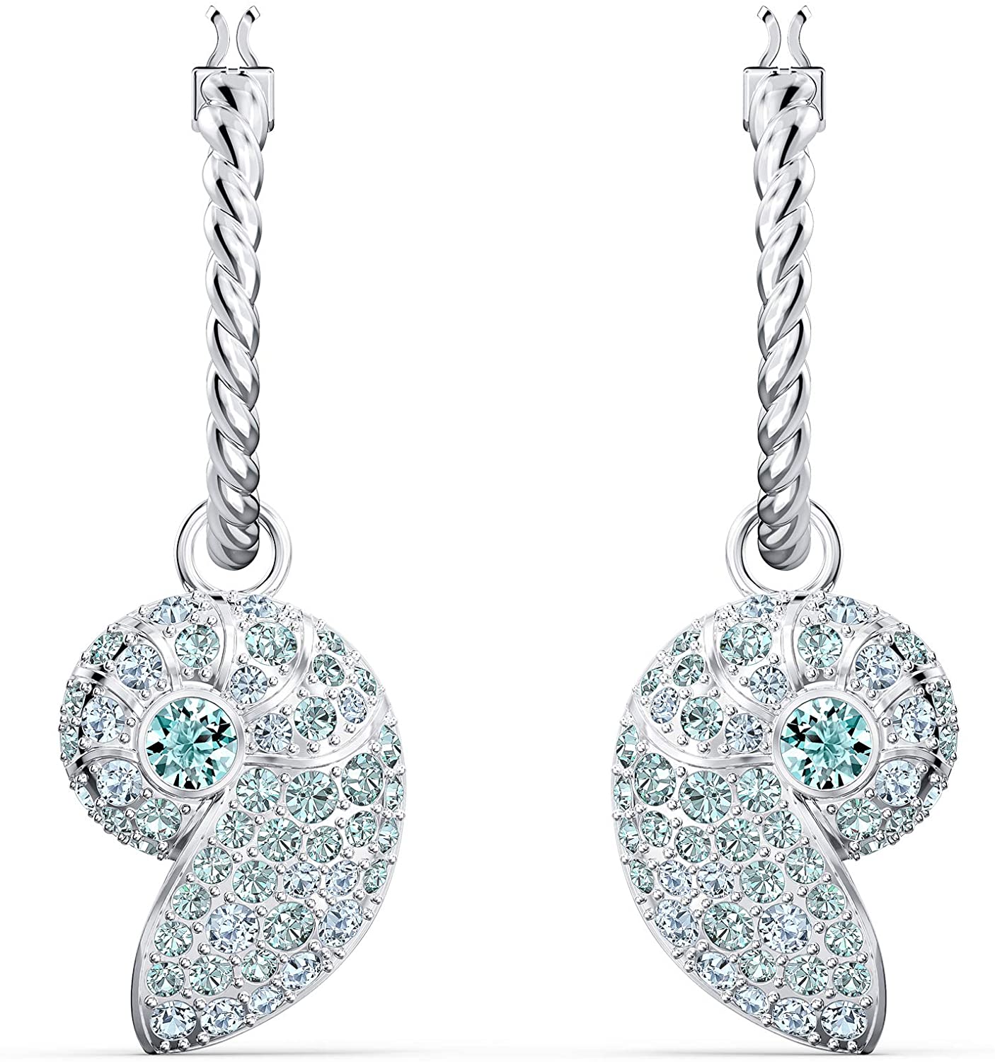 SWAROVSKI Women's Shell Jewelry Collection, Rhodium Finish, Aqua Blue Crystals - JOY2ESpree