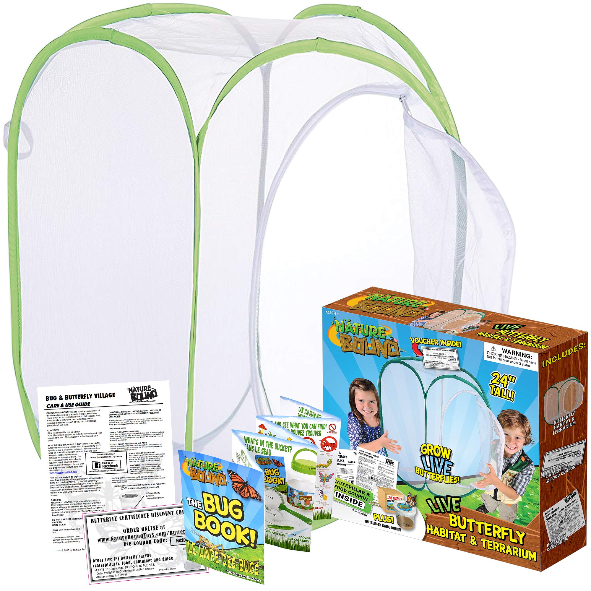 Nature Bound Toys Butterfly Garden Habitat & Terrarium, 24 Inches Tall with Large Zipper and Discount Larvae Coupon Included in Kit, Toy (NB526) - JOY2ESpree