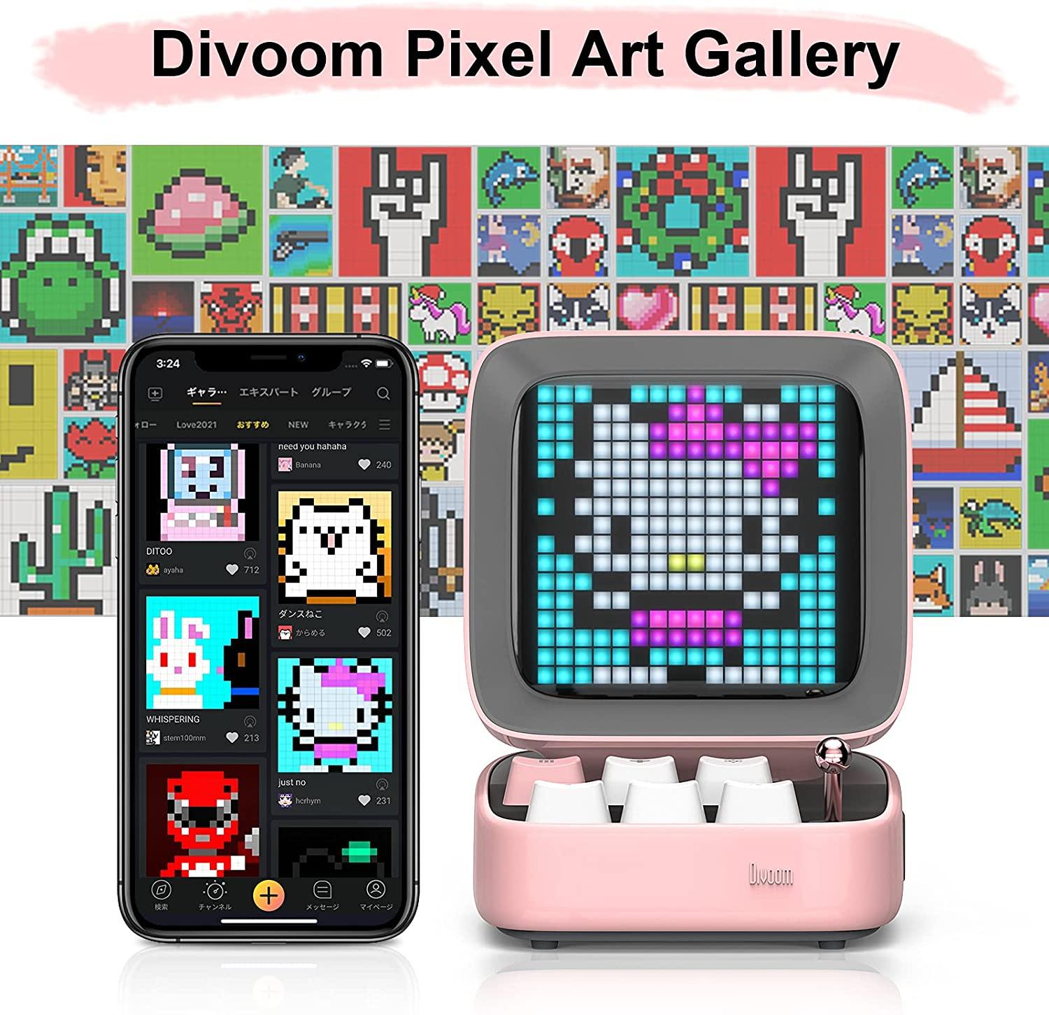 Divoom Ditoo Retro Pixel Art Game Bluetooth Speaker with 16X16 LED App Controlled Front Screen (Black) - JOY2ESpree