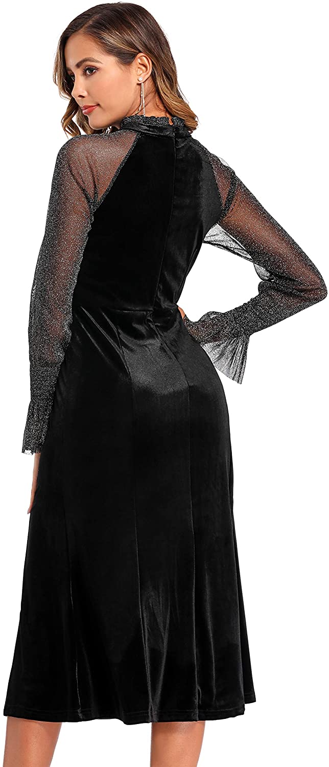 Velvet Formal Dress Lace Splicing Glitter Gowns