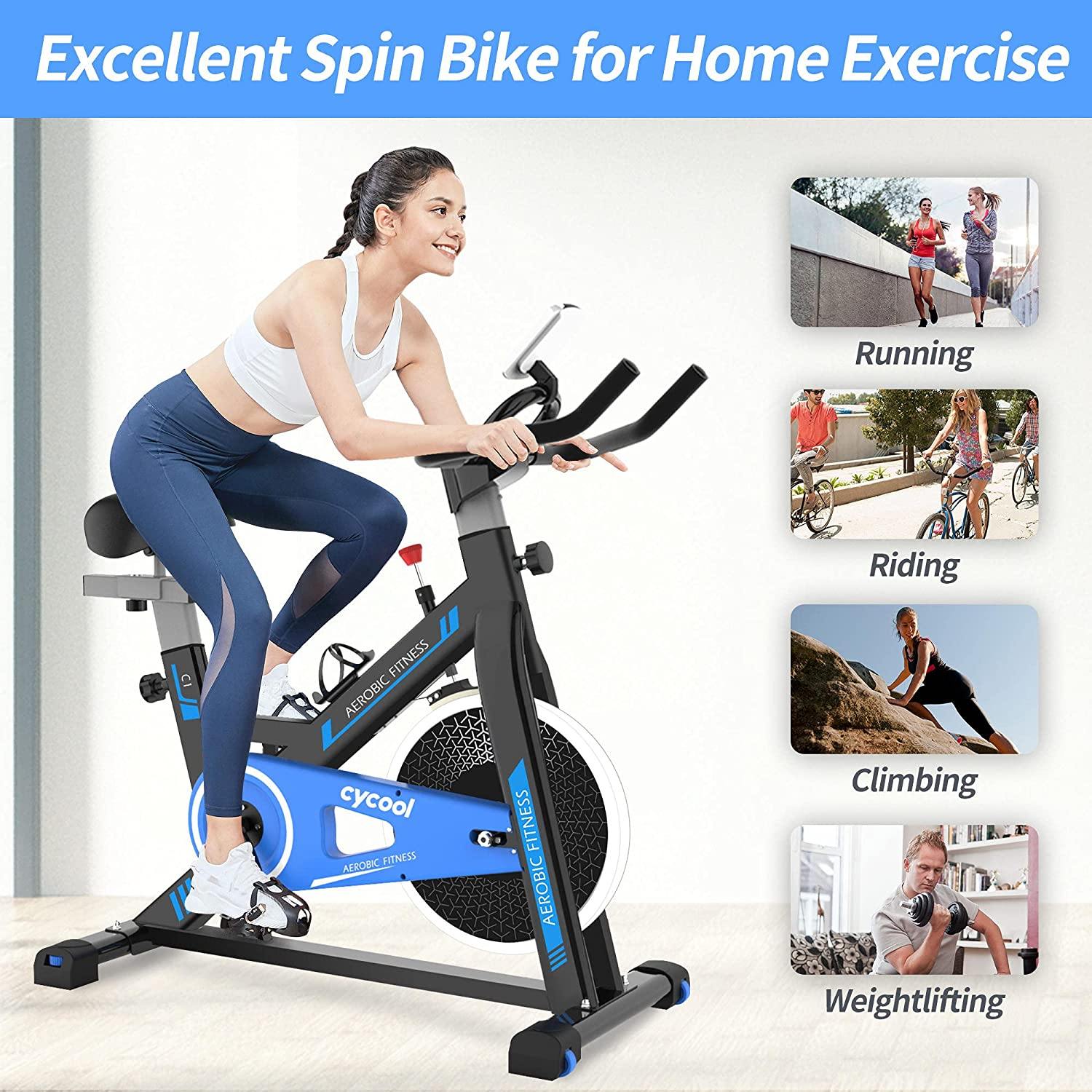 cycool Exercise Bike Indoor Cycling Bike Stationary Workout Bike Fitness Training Bikes with Phone Stand LCD Monitor Comfortable Seat Cushion - JOY2ESpree