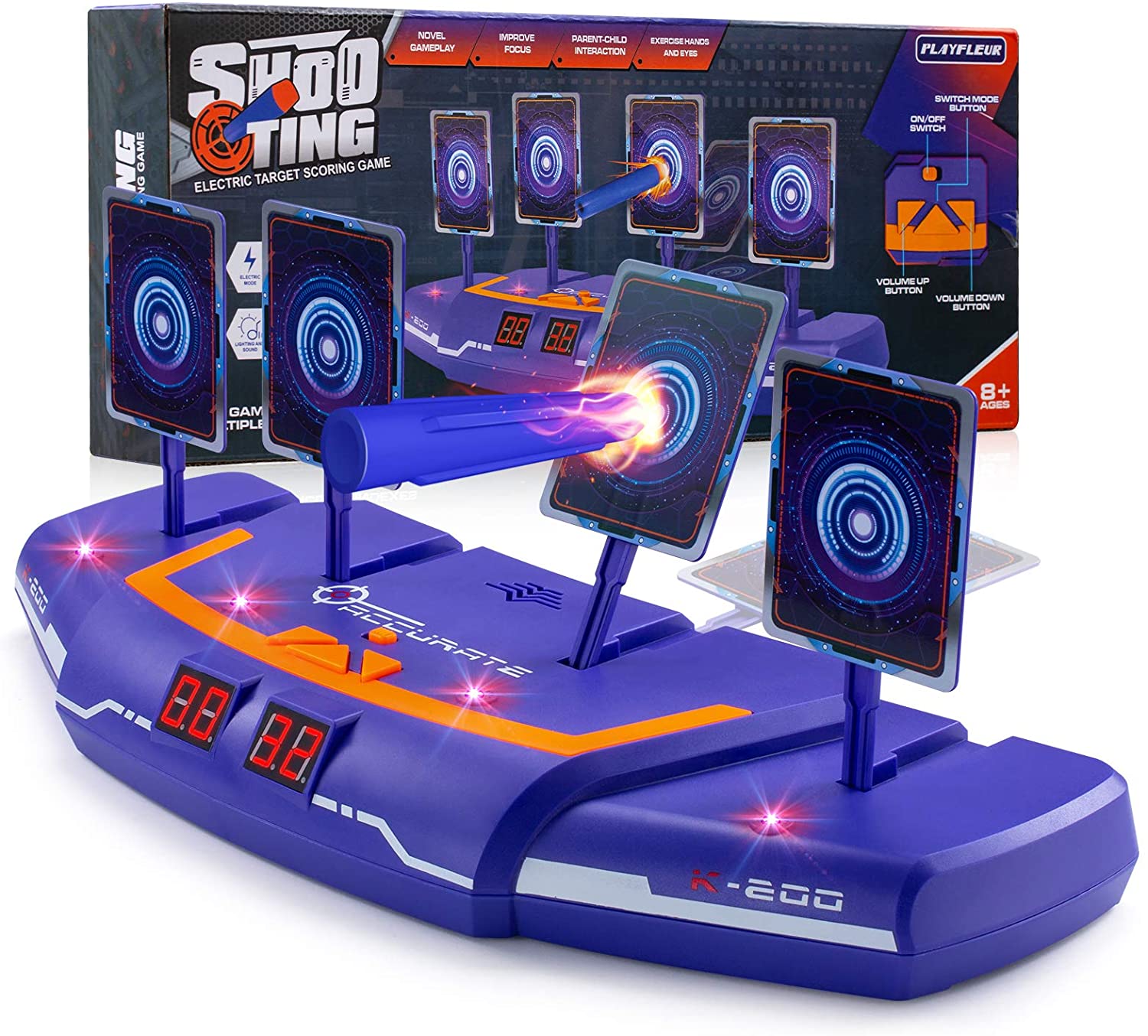 PlayFleur USB Shooting Target for Nerf Guns Toys, Electronic Auto Scoring Reset Digital Targets, Ideal Gift Toy for 5,6,7,8,9,10+ Years Old Kids Boys & Girls