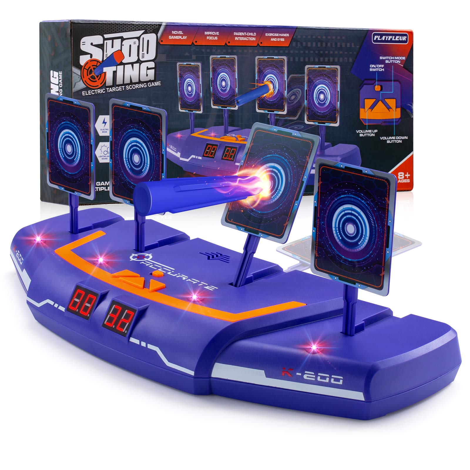 PlayFleur USB Shooting Target for Nerf Guns Toys, Electronic Auto Scoring Reset Digital Targets, Ideal Gift Toy for 5,6,7,8,9,10+ Years Old Kids Boys & Girls