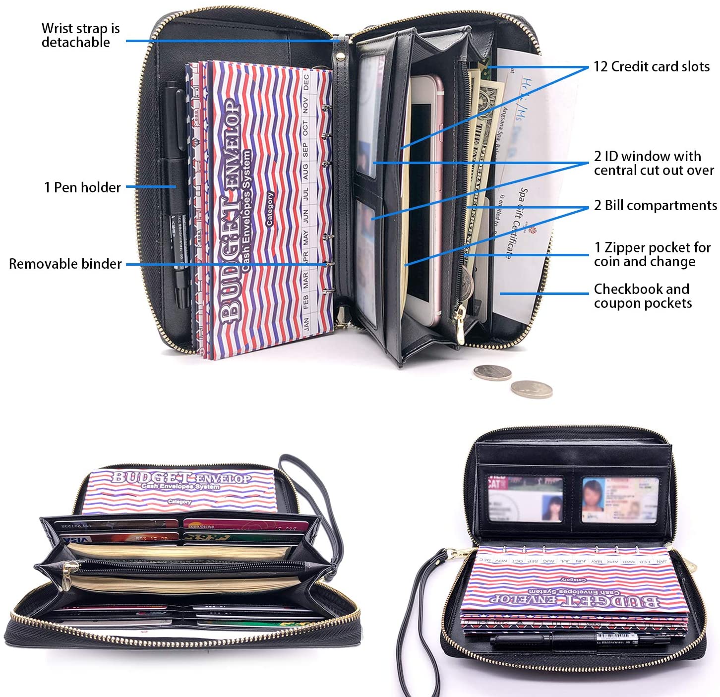 All-in-One Cash Envelopes Wallet Finances Organizer with 12 Budget Envelopes & Budget Sheets