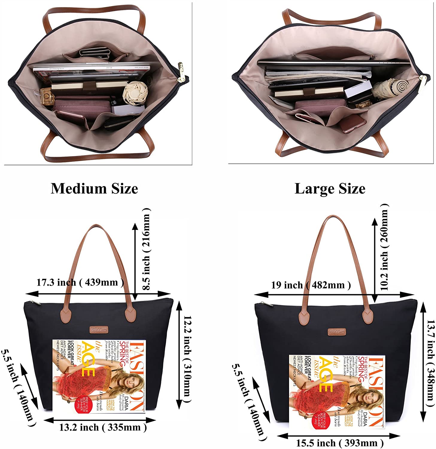 NNEE Water Resistant Light Weight Nylon Tote Bag Handbag