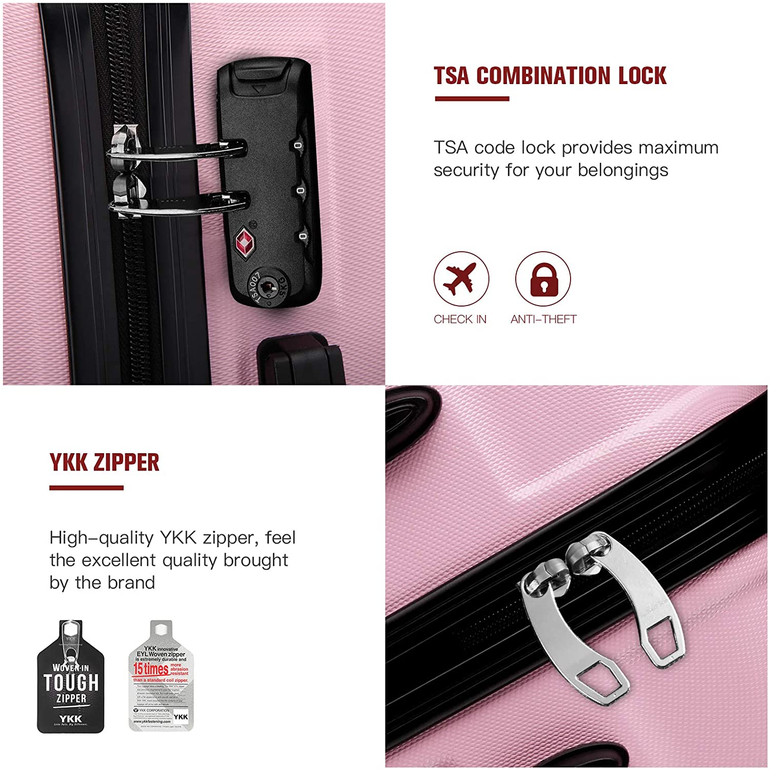 Kono 3 Pieces Luggage Set Hard Shell with Spinner Wheels Lightweight Rolling Suitcases Set with YKK Dual Zipper TSA Lock for Travel (Grey)
