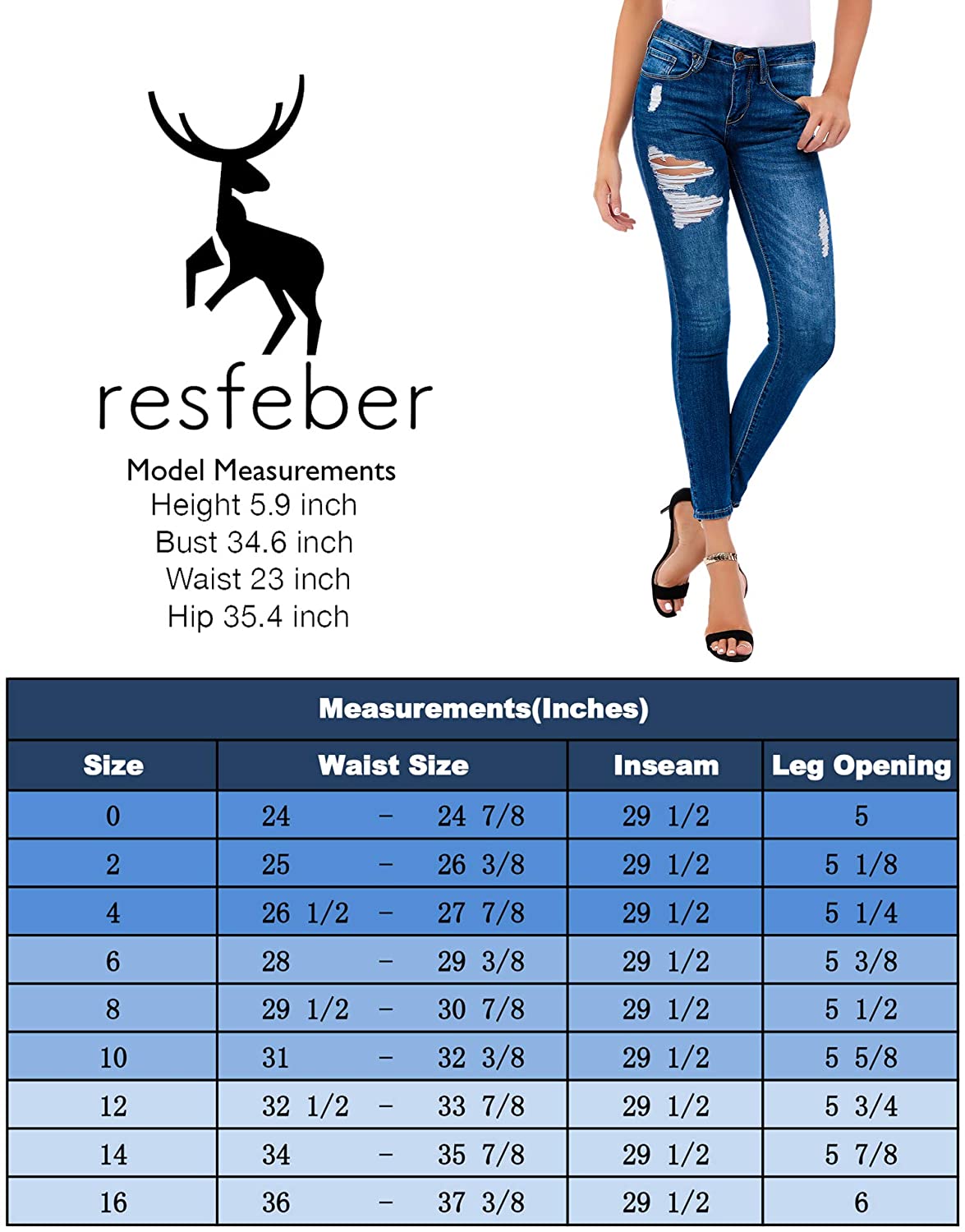 Resfeber Women's Ripped Boyfriend Jeans Cute Distressed Jeans Stretch Skinny Jeans with Hole