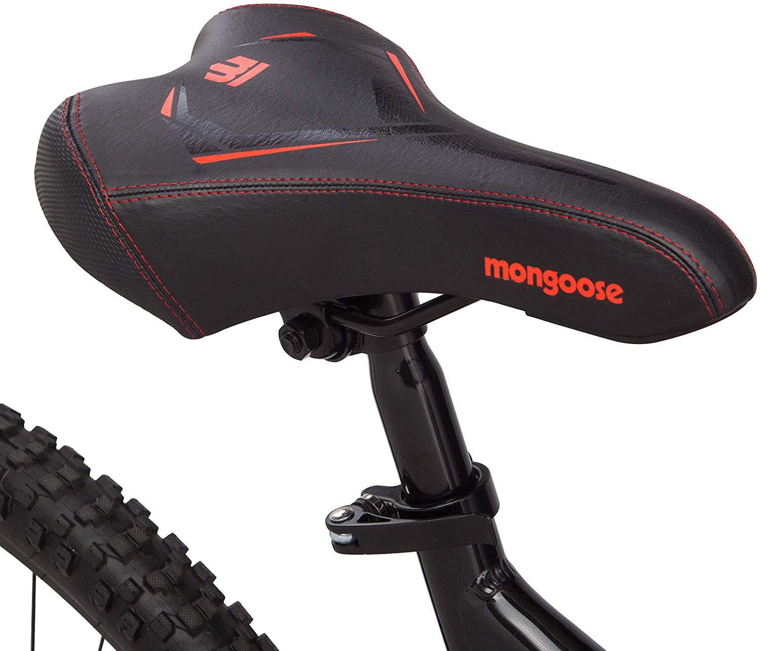 Mongoose Status 2.2 Mens and Womens Mountain Bike, 26-Inch Wheels, 21-Speed Shifters, Aluminum Frame, Front Suspension,a Black/Red