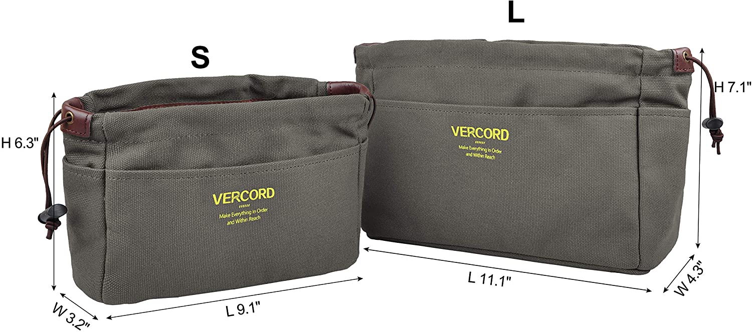 Vercord Canvas Handbag Organizers, Sturdy Purse Insert Organizer Bag in Bag, 10 Pockets Beige Small